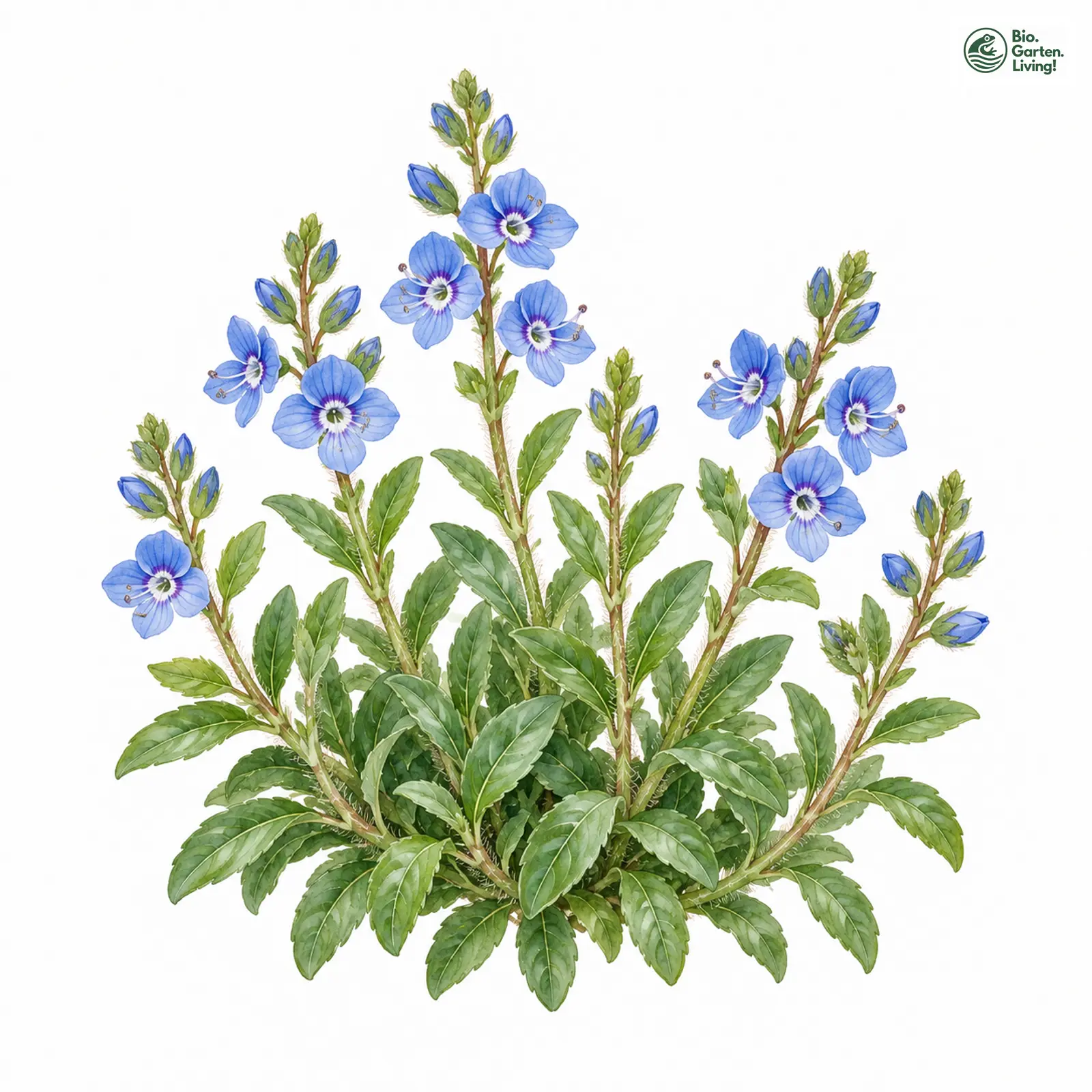 Aquarellzeichnung: Felsen-Ehrenpreis (Veronica fruticans)