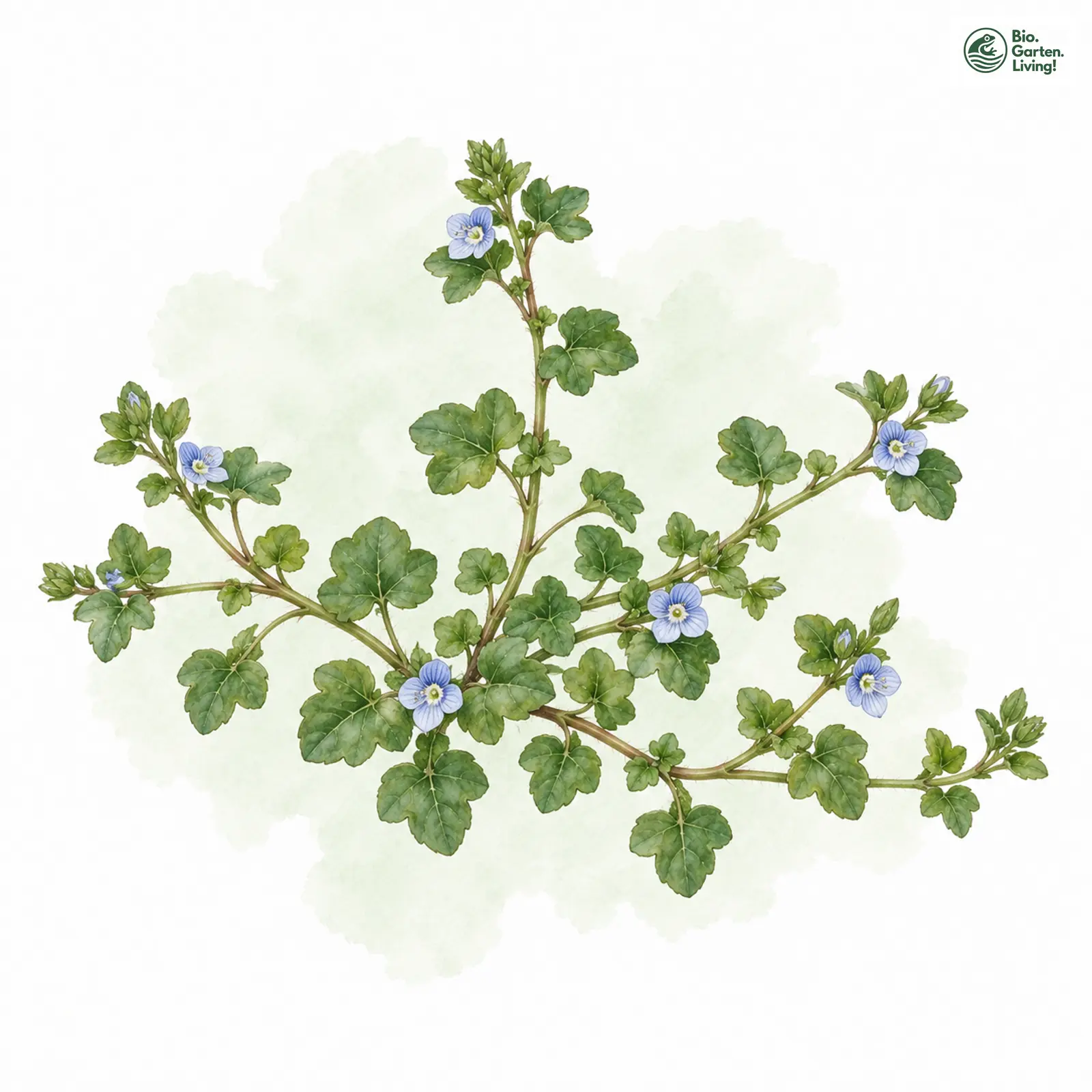 Aquarellzeichnung: Efeu-Ehrenpreis (Veronica hederifolia (im engeren Sinne))