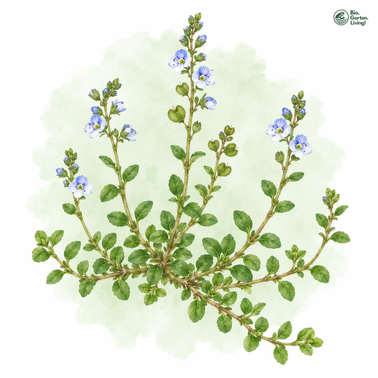 Aquarellzeichnung: Quendel-Ehrenpreis (Veronica serpyllifolia)