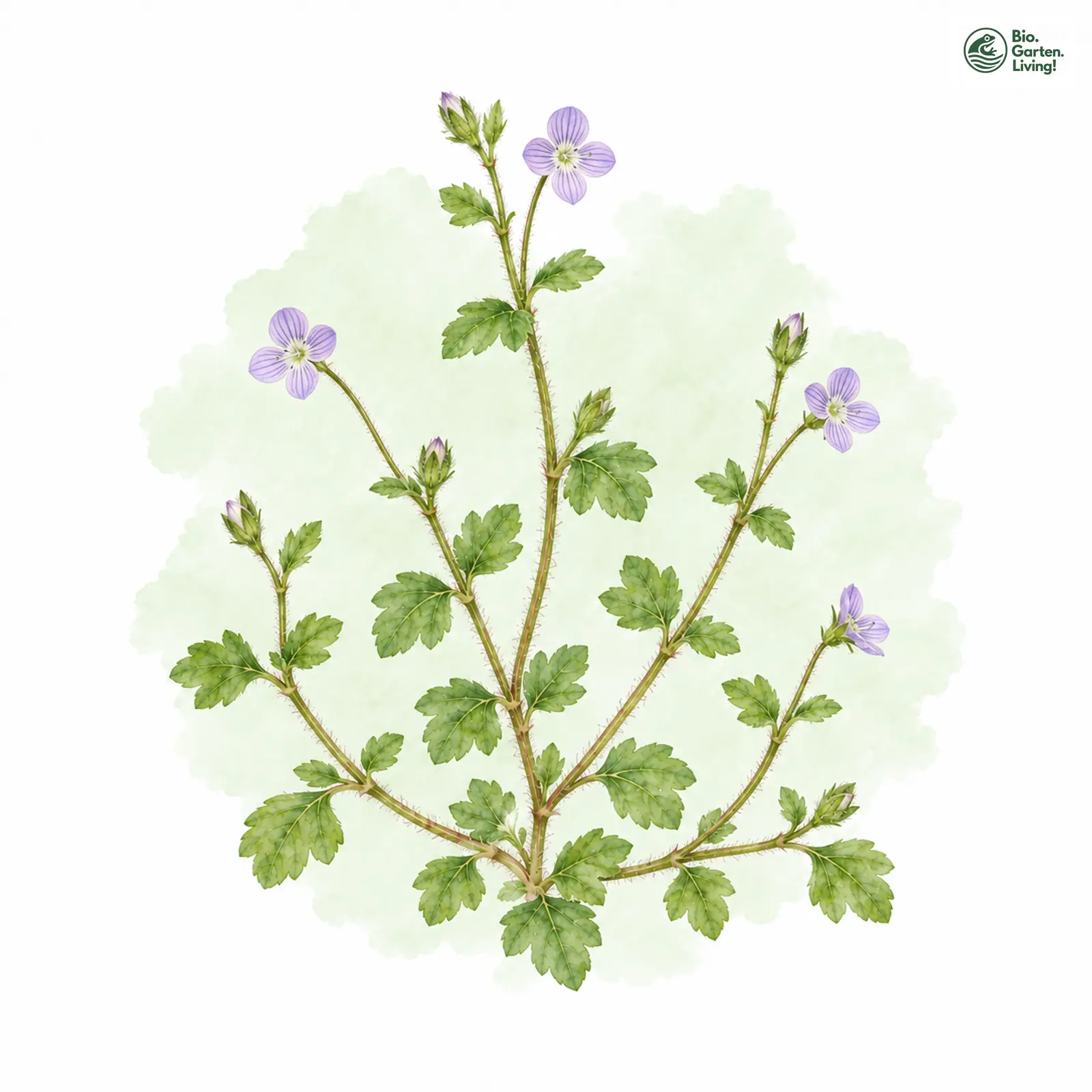 Aquarellzeichnung: Hecken-Ehrenpreis (Veronica sublobata)