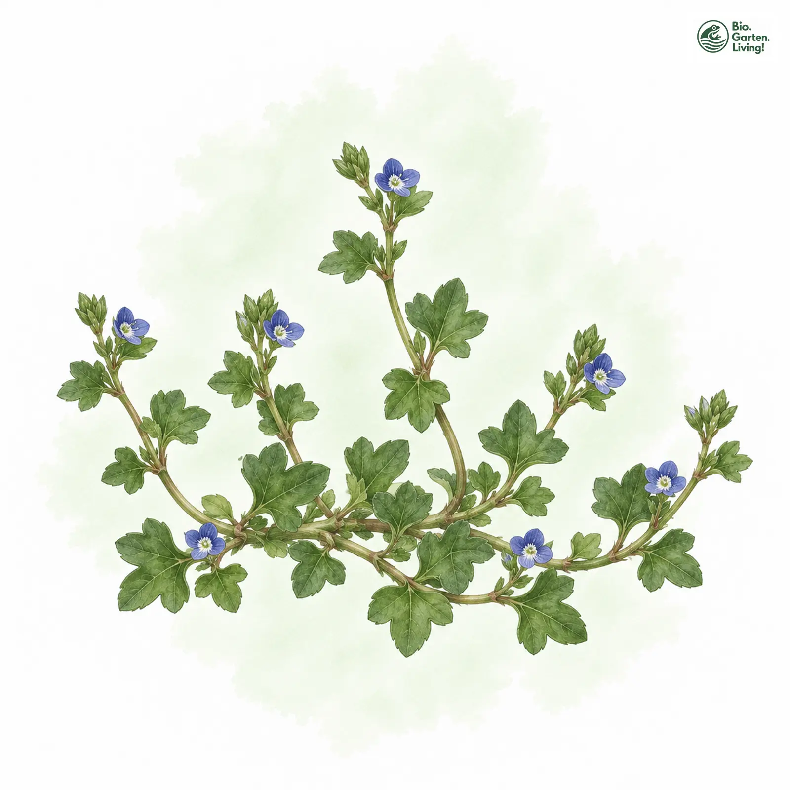Aquarellzeichnung: Dreilappen-Ehrenpreis (Veronica triloba)
