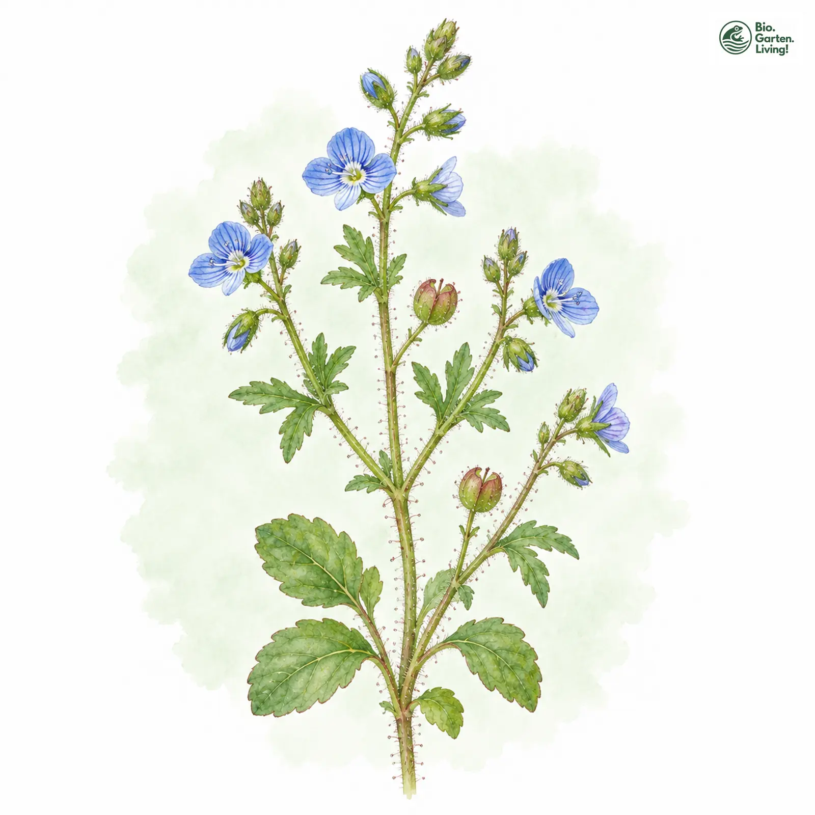 Aquarellzeichnung: Finger-Ehrenpreis (Veronica triphyllos)