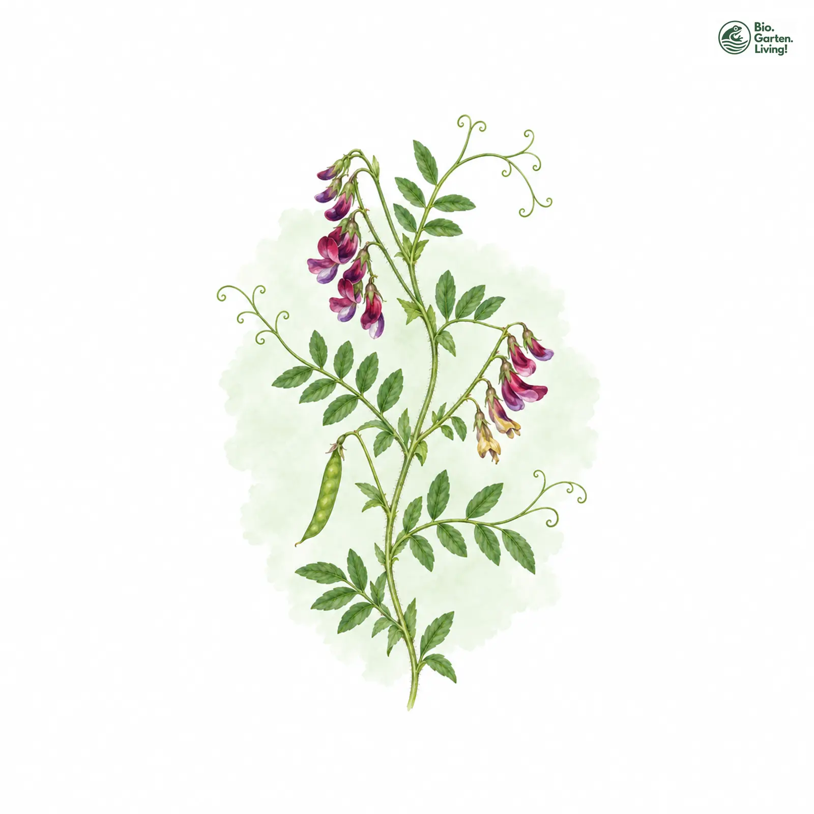 Aquarellzeichnung: Hecken-Wicke (Vicia dumetorum)