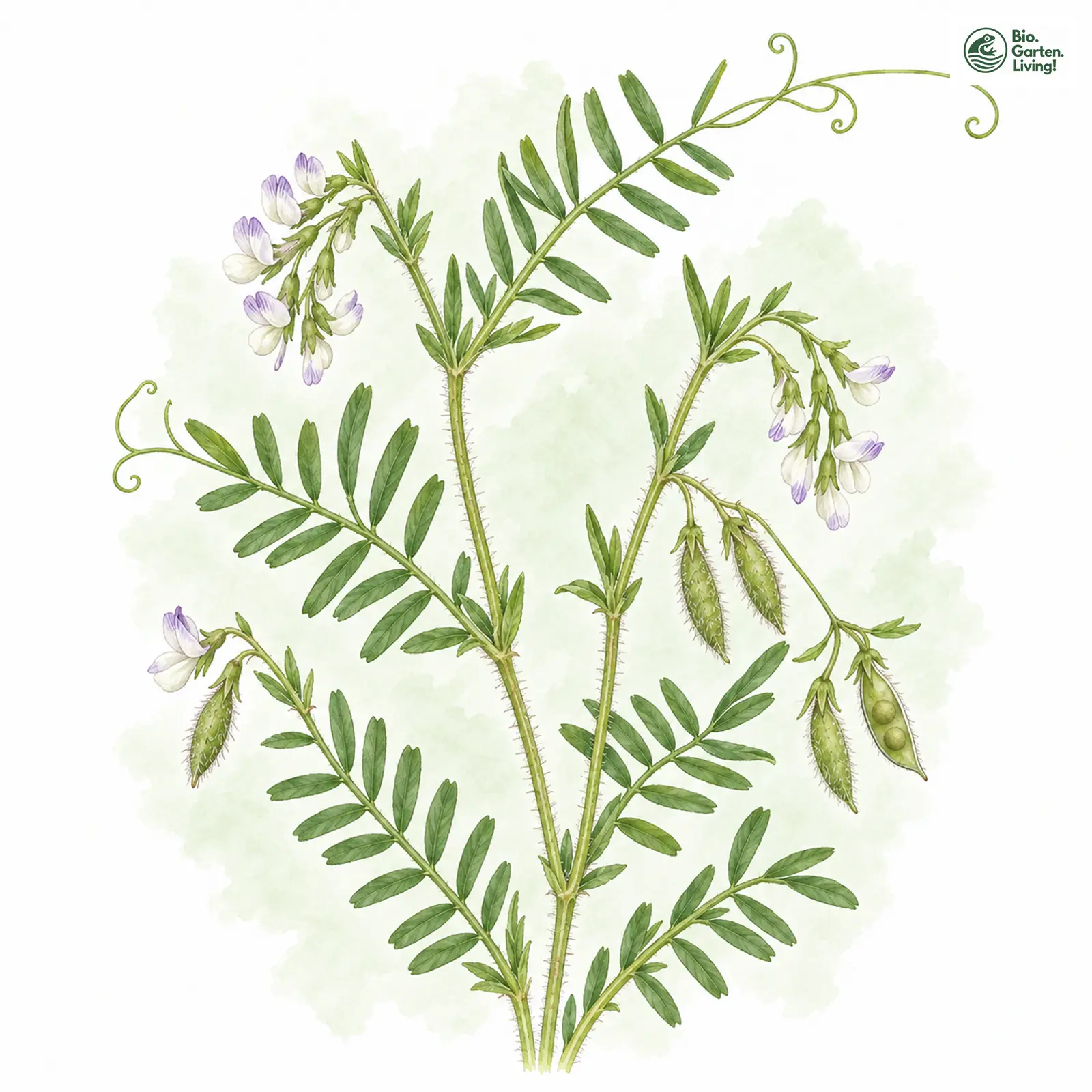 Aquarellzeichnung: Behaarte Wicke (Vicia hirsuta)
