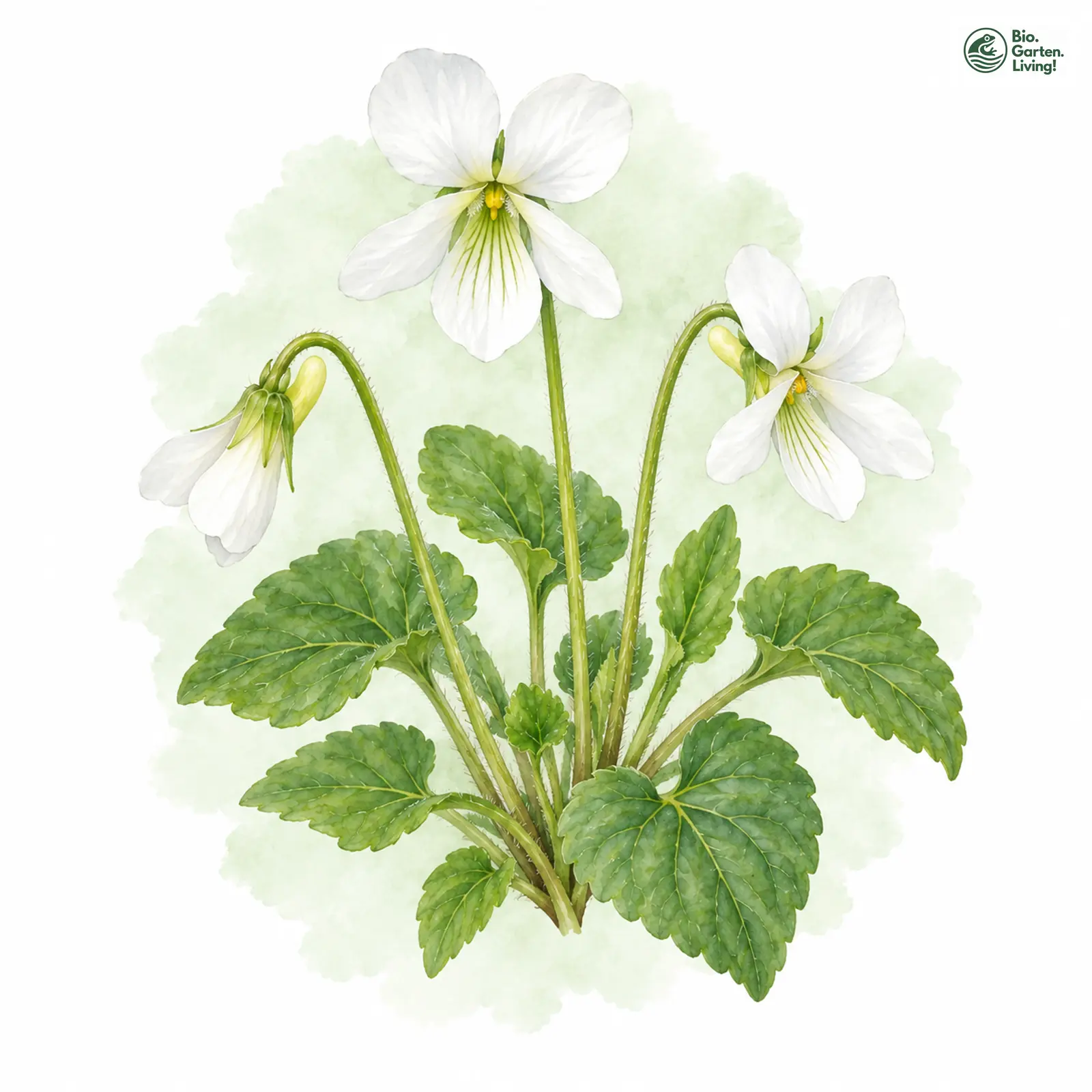 Aquarellzeichnung: Weißes Veilchen (Viola alba)