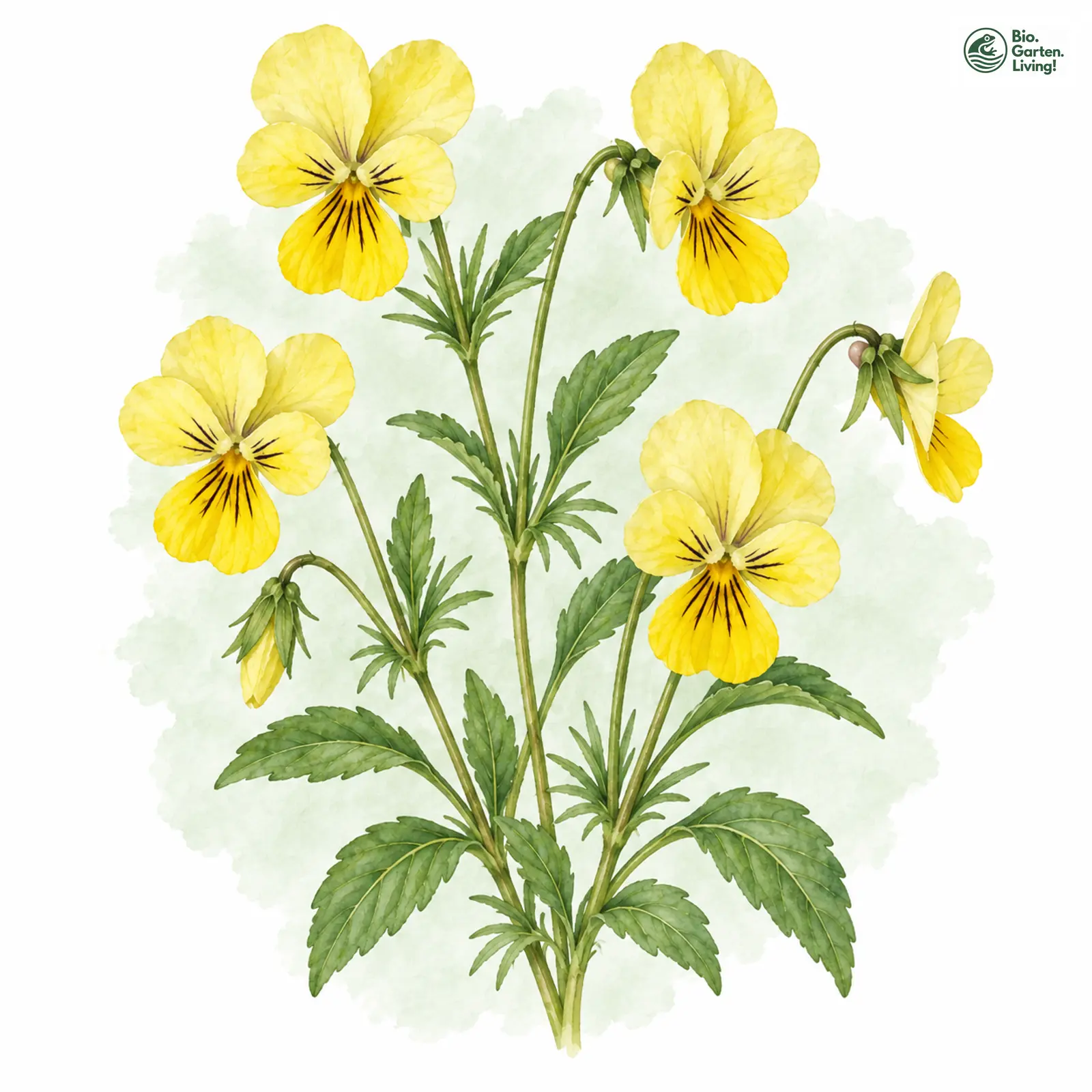 Aquarellzeichnung: Gelbes Galmei-Stiefmütterchen (Viola calaminaria (im engeren Sinne))