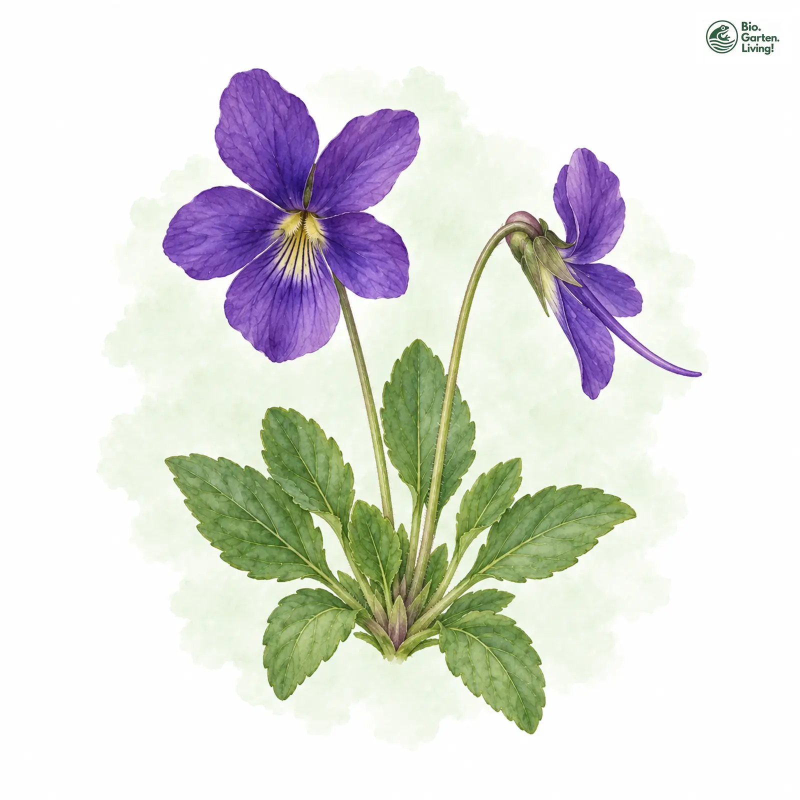 Aquarellzeichnung: Sporn-Stiefmütterchen (Viola calcarata)