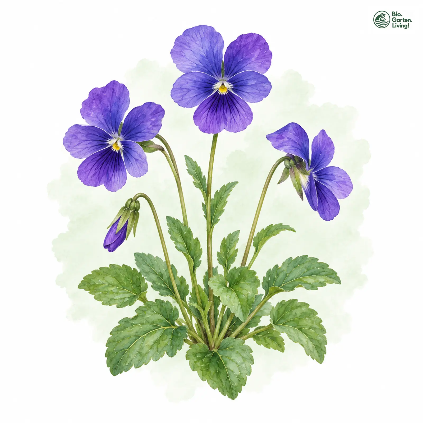 Aquarellzeichnung: Violettes Galmei-Stiefmütterchen (Viola guestphalica)