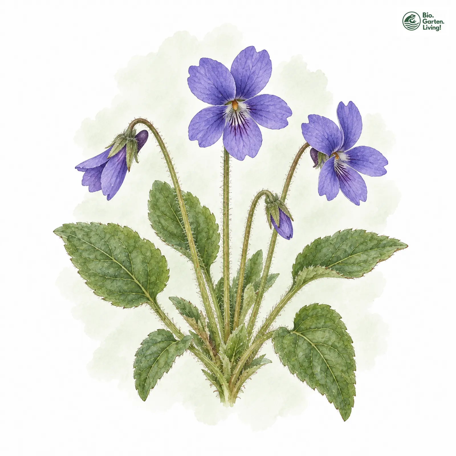 Aquarellzeichnung: Behaartes Veilchen (Viola hirta)