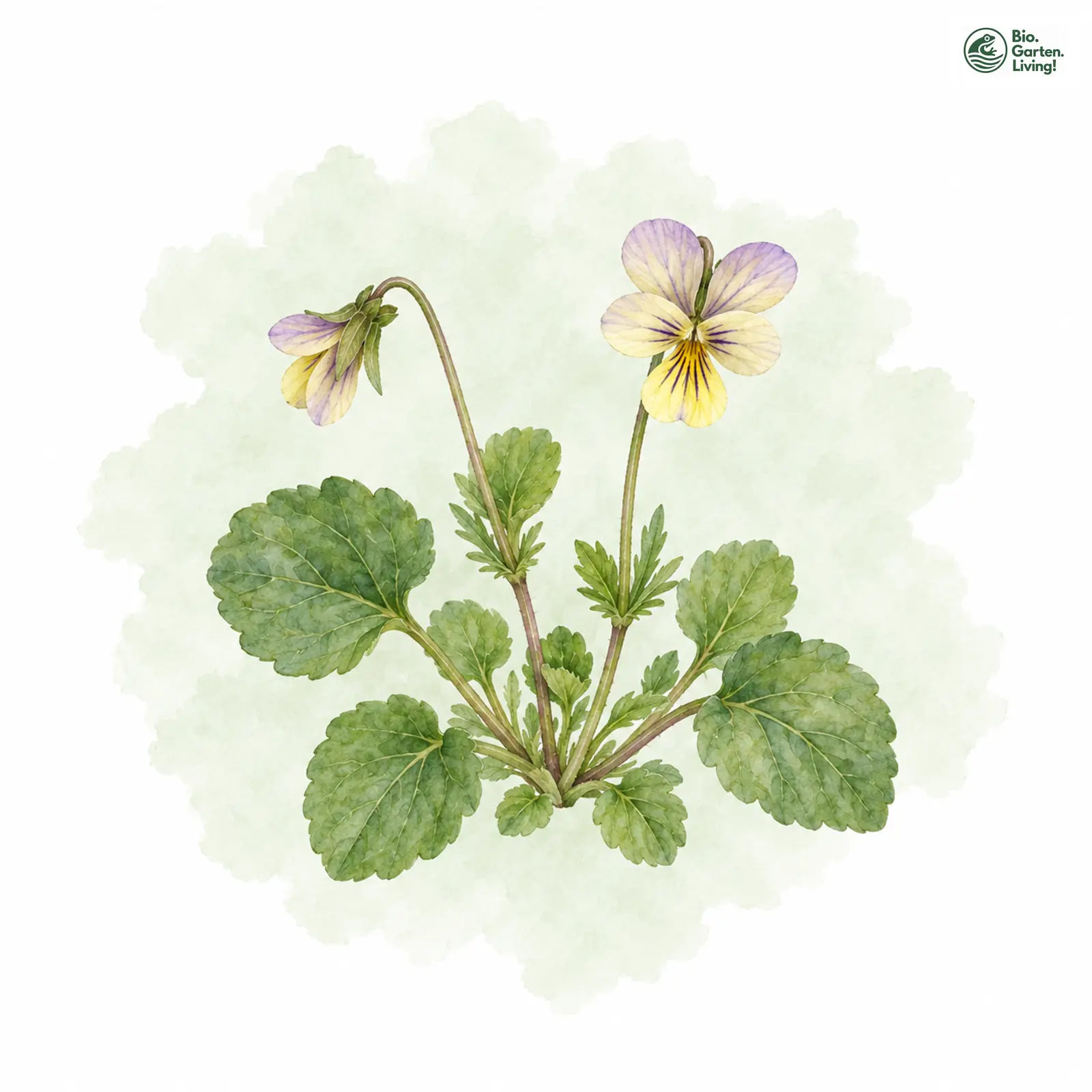 Aquarellzeichnung: Kleines Stiefmütterchen (Viola kitaibeliana)
