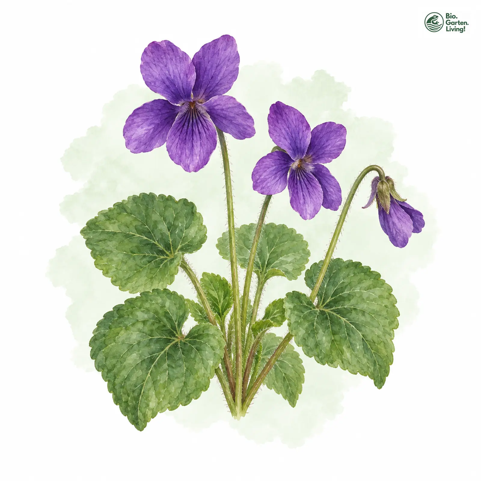 Aquarellzeichnung: März-Veilchen (Viola odorata)