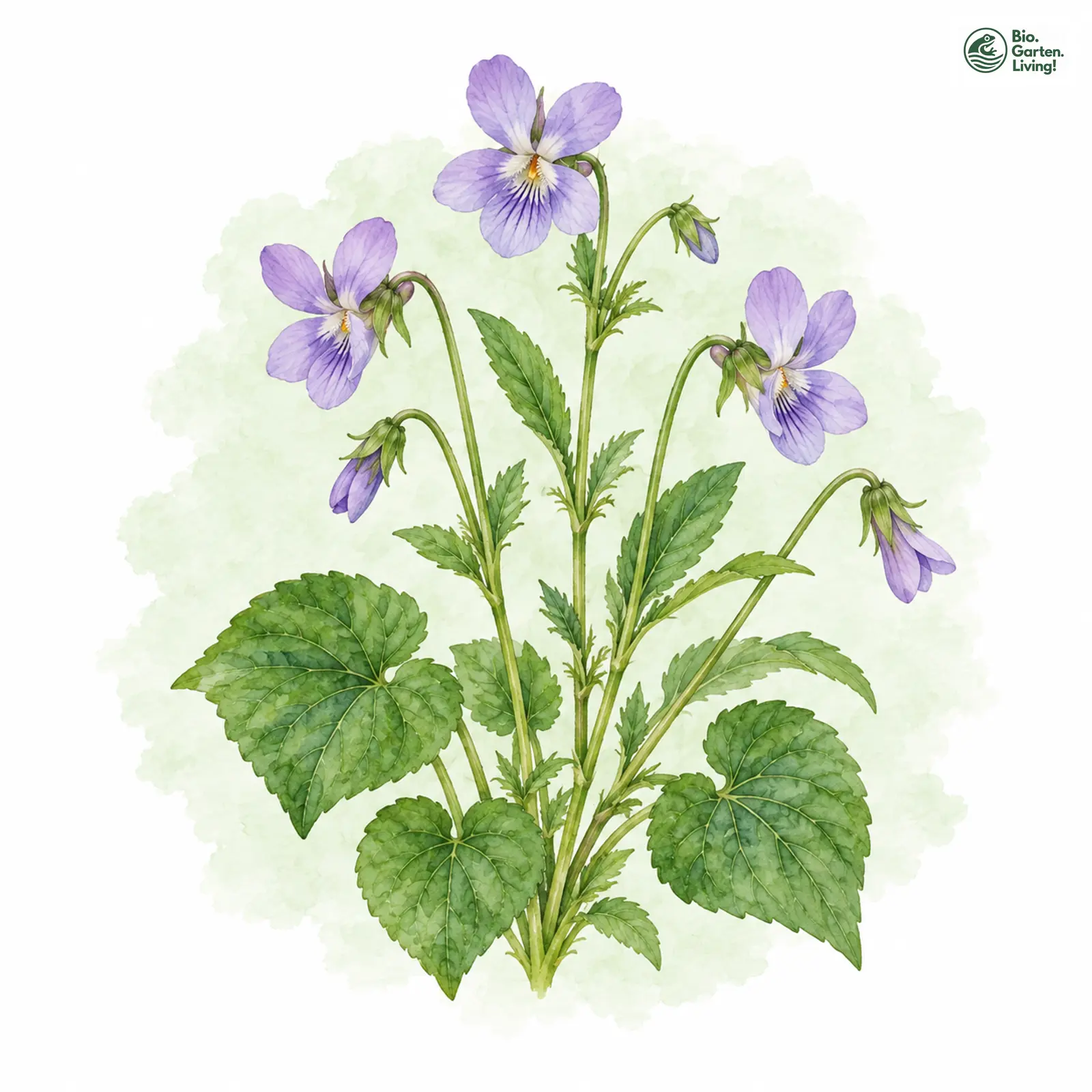 Aquarellzeichnung: Wald-Veilchen (Viola reichenbachiana)