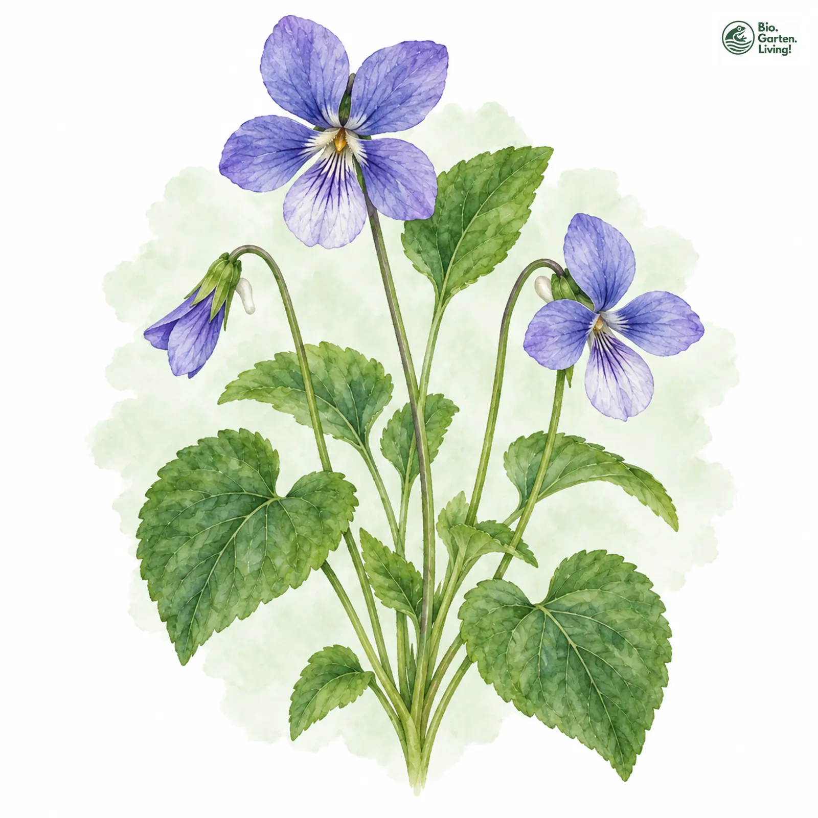 Aquarellzeichnung: Hain-Veilchen (Viola riviniana)
