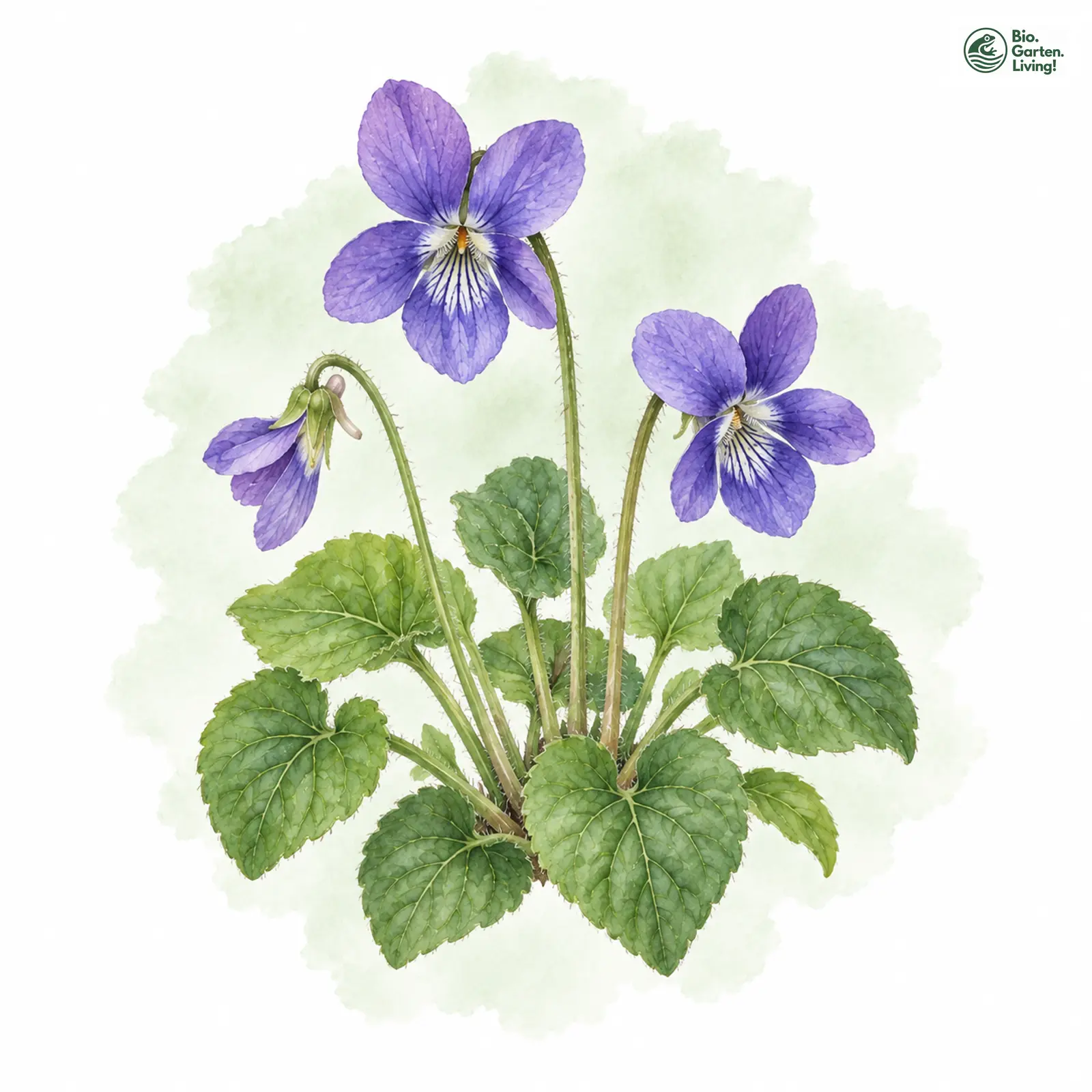 Aquarellzeichnung: Raues Veilchen (Viola scabra)