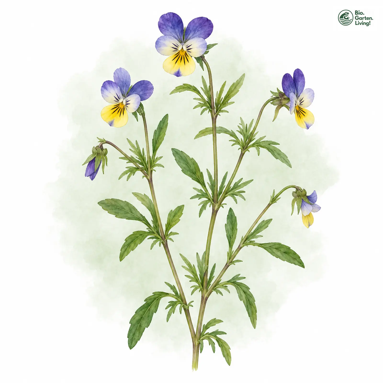 Aquarellzeichnung: Wildes Stiefmütterchen (Viola tricolor)