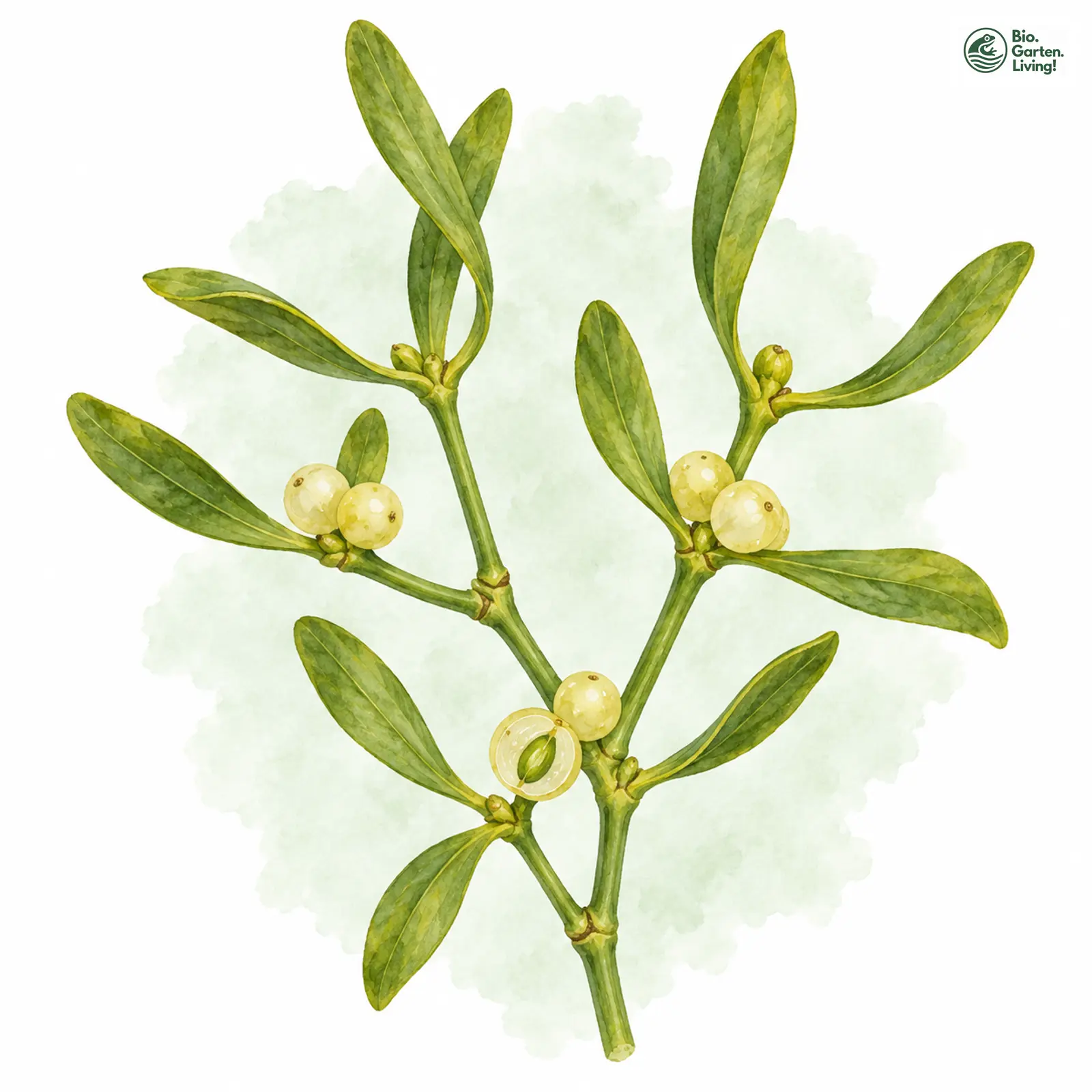 Aquarellzeichnung: Kiefern-Mistel (Viscum laxum)