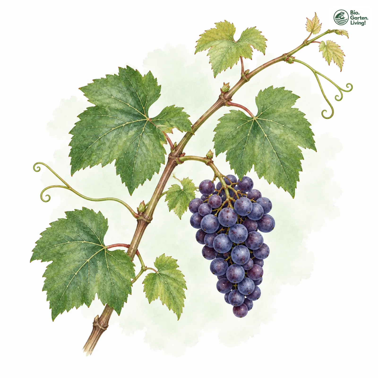 Aquarellzeichnung: Echte Weinrebe (Vitis vinifera (im engeren Sinne))
