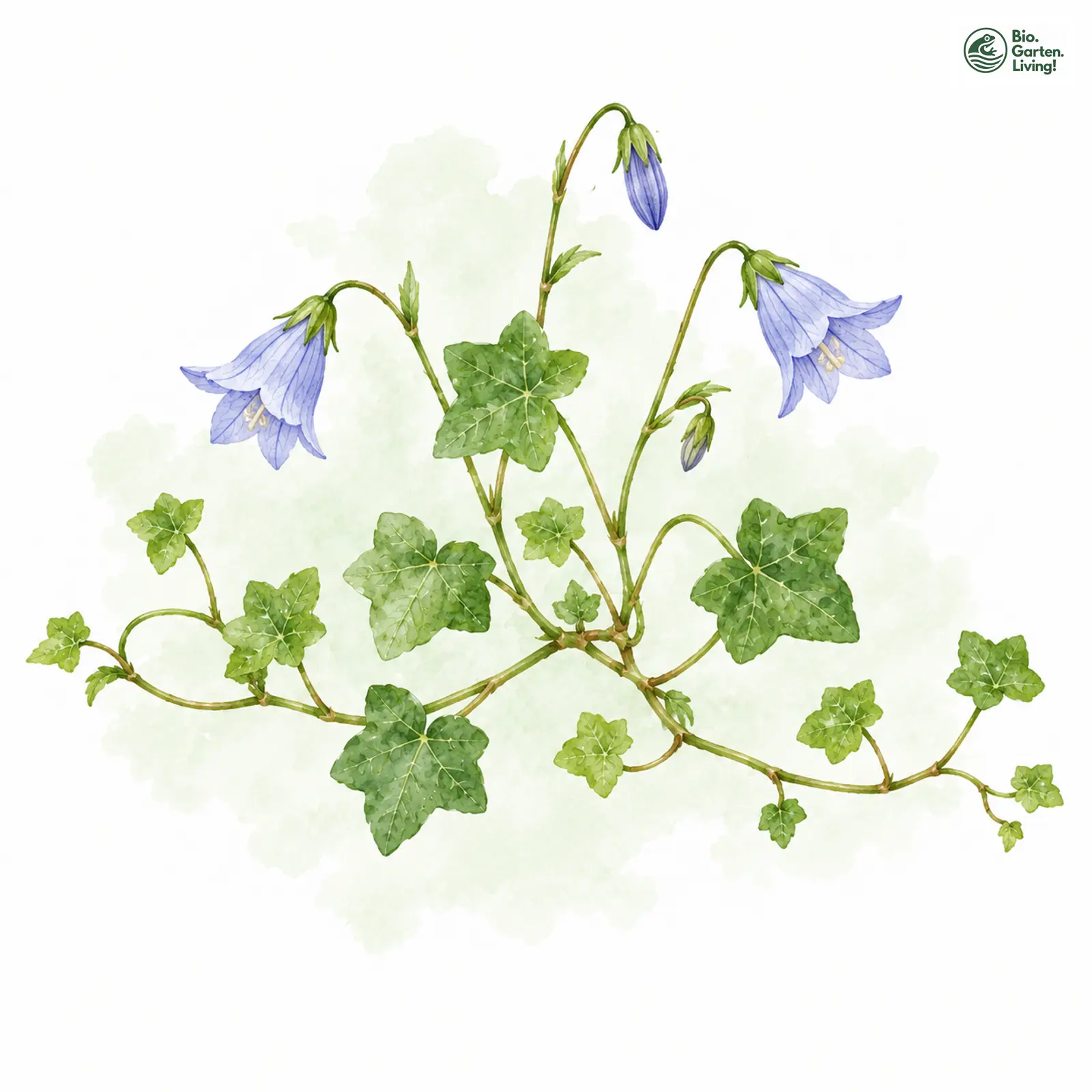 Aquarellzeichnung: Efeu-Moorglöckchen (Wahlenbergia hederacea)