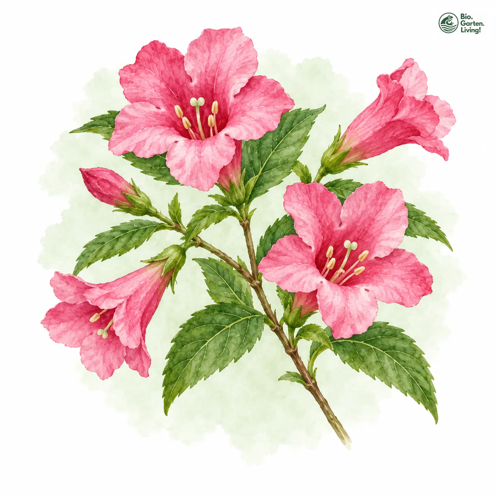 Aquarellzeichnung: Liebliche Weigelie (Weigela florida)