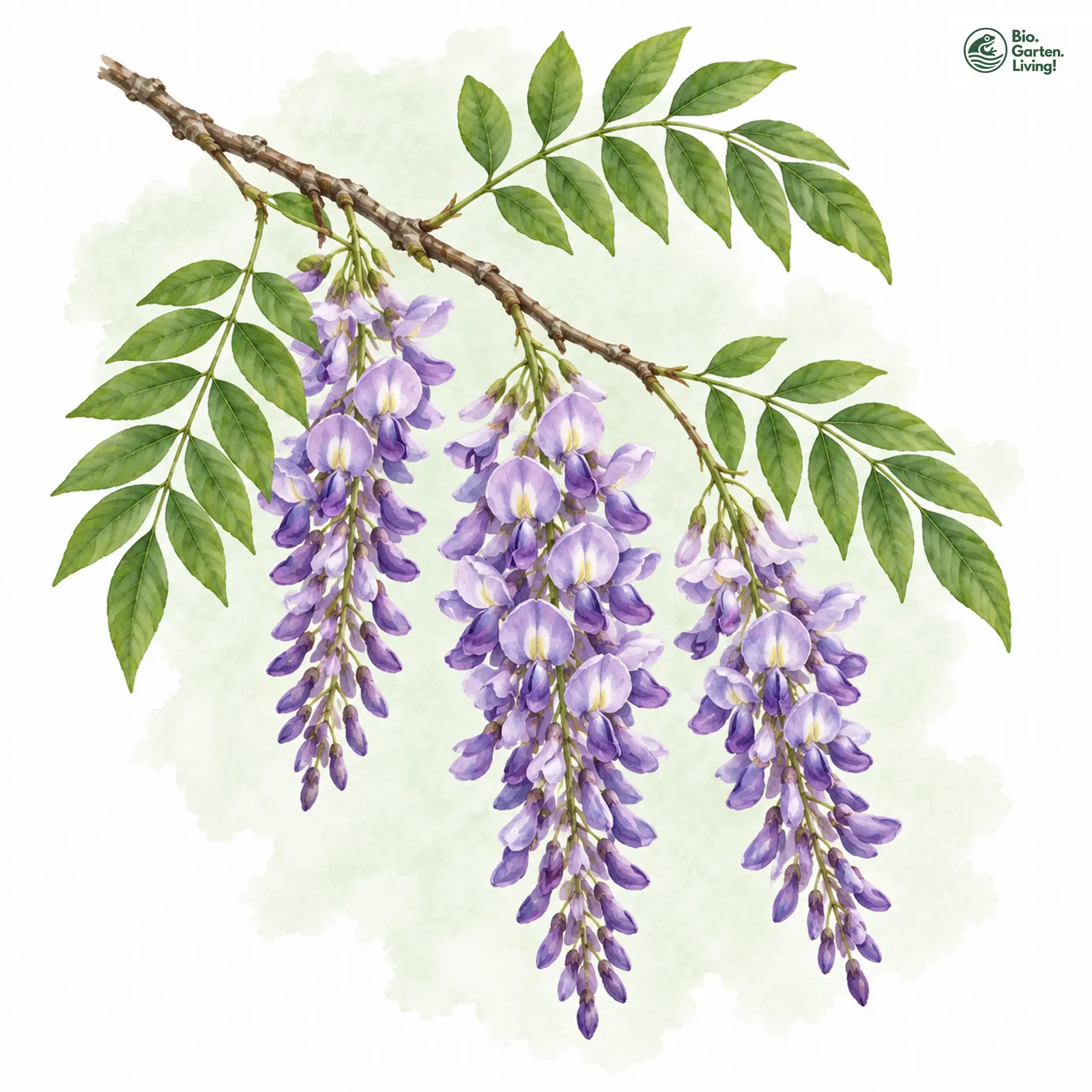 Aquarellzeichnung: Chinesischer Blauregen (Wisteria sinensis)
