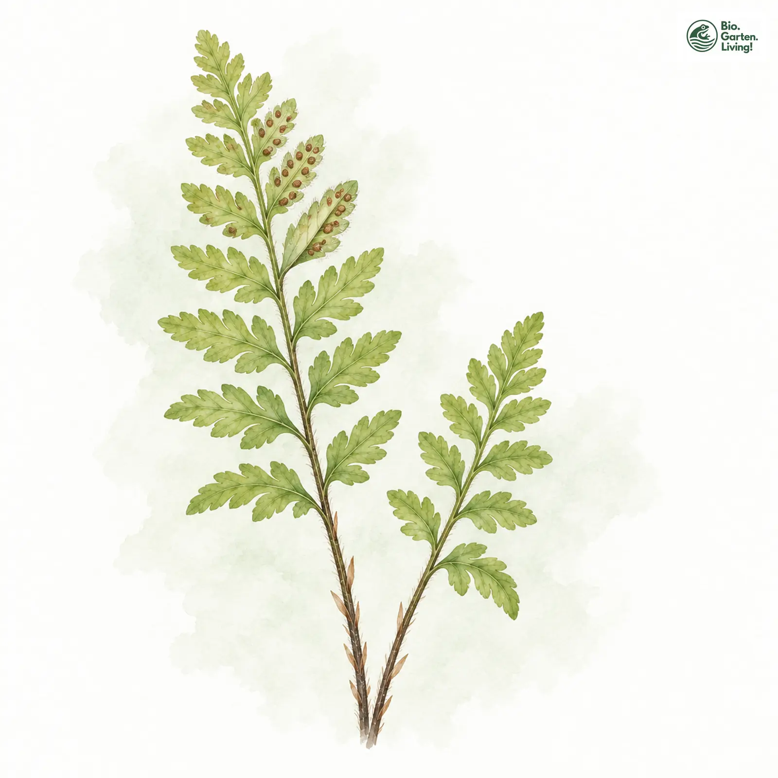 Aquarellzeichnung: Alpen-Wimperfarn (Woodsia alpina)