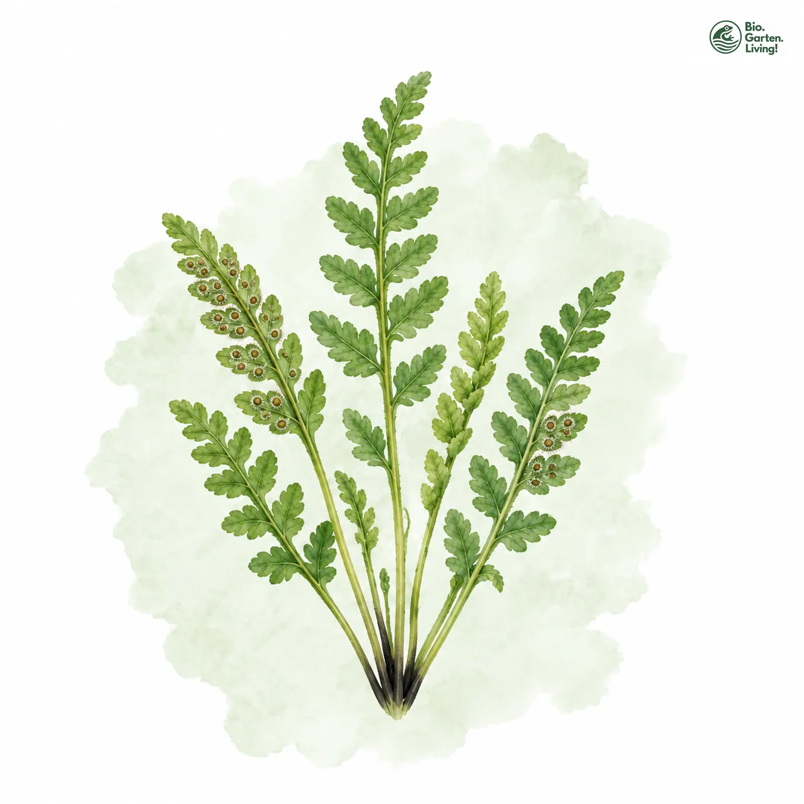 Aquarellzeichnung: Zierlicher Wimperfarn (Woodsia pulchella)