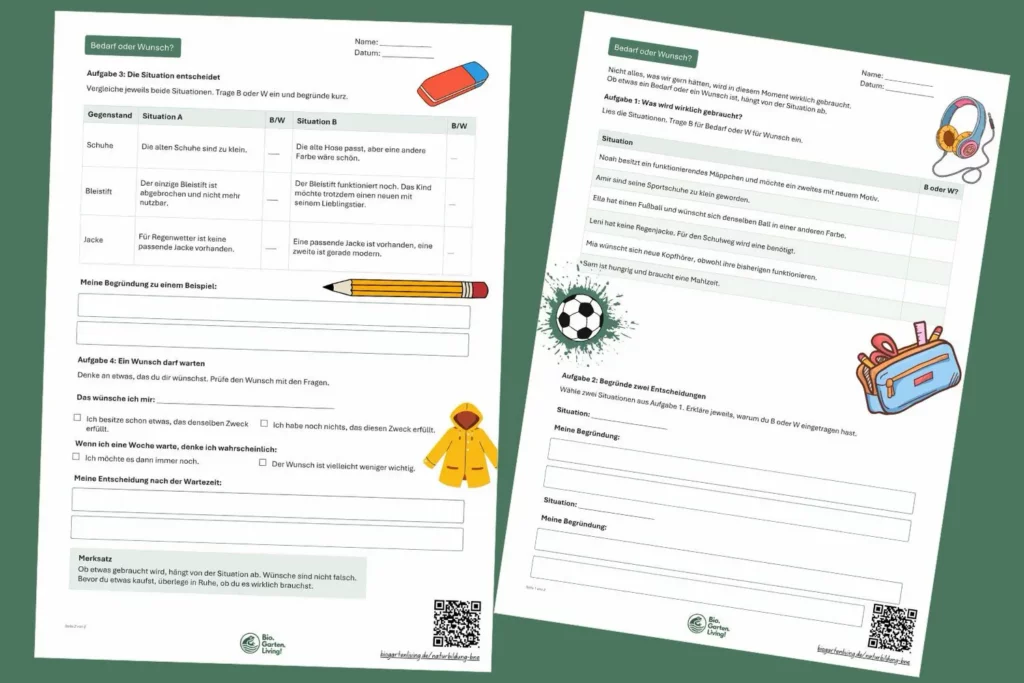 Vorschau der Arbeitsblätter „Bedarf oder Wunsch?“ für die Grundschule