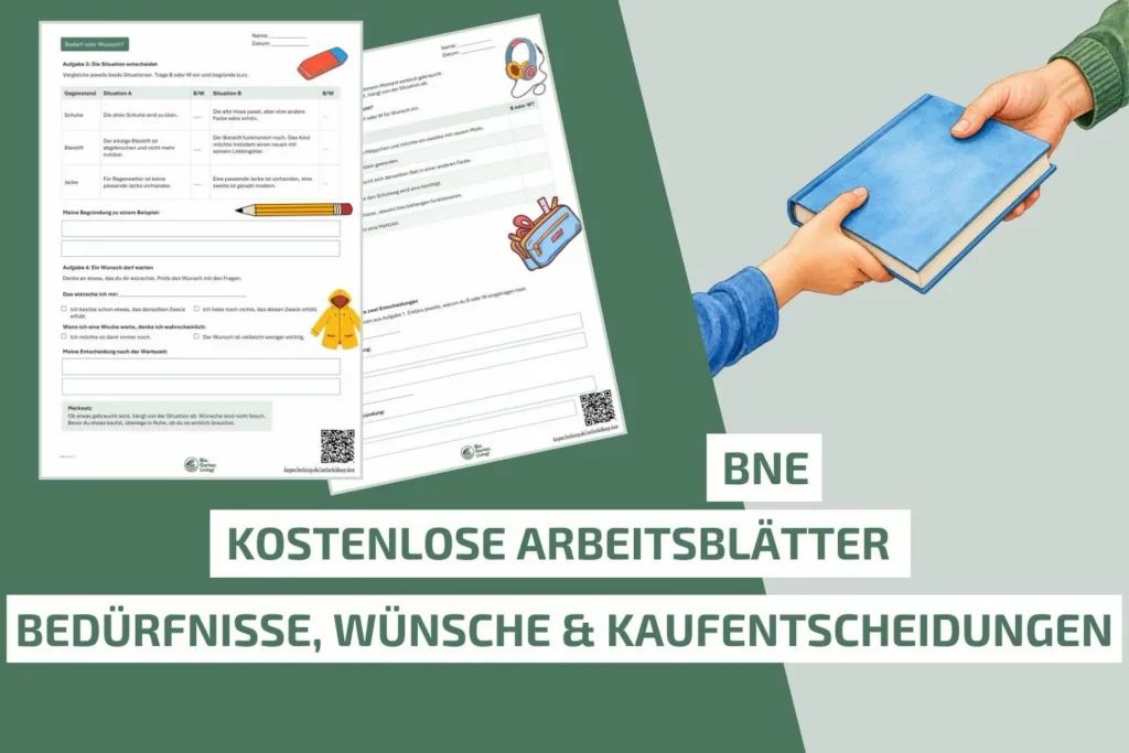 Kostenlose BNE-Arbeitsblätter zu Bedürfnissen, Wünschen und Kaufentscheidungen