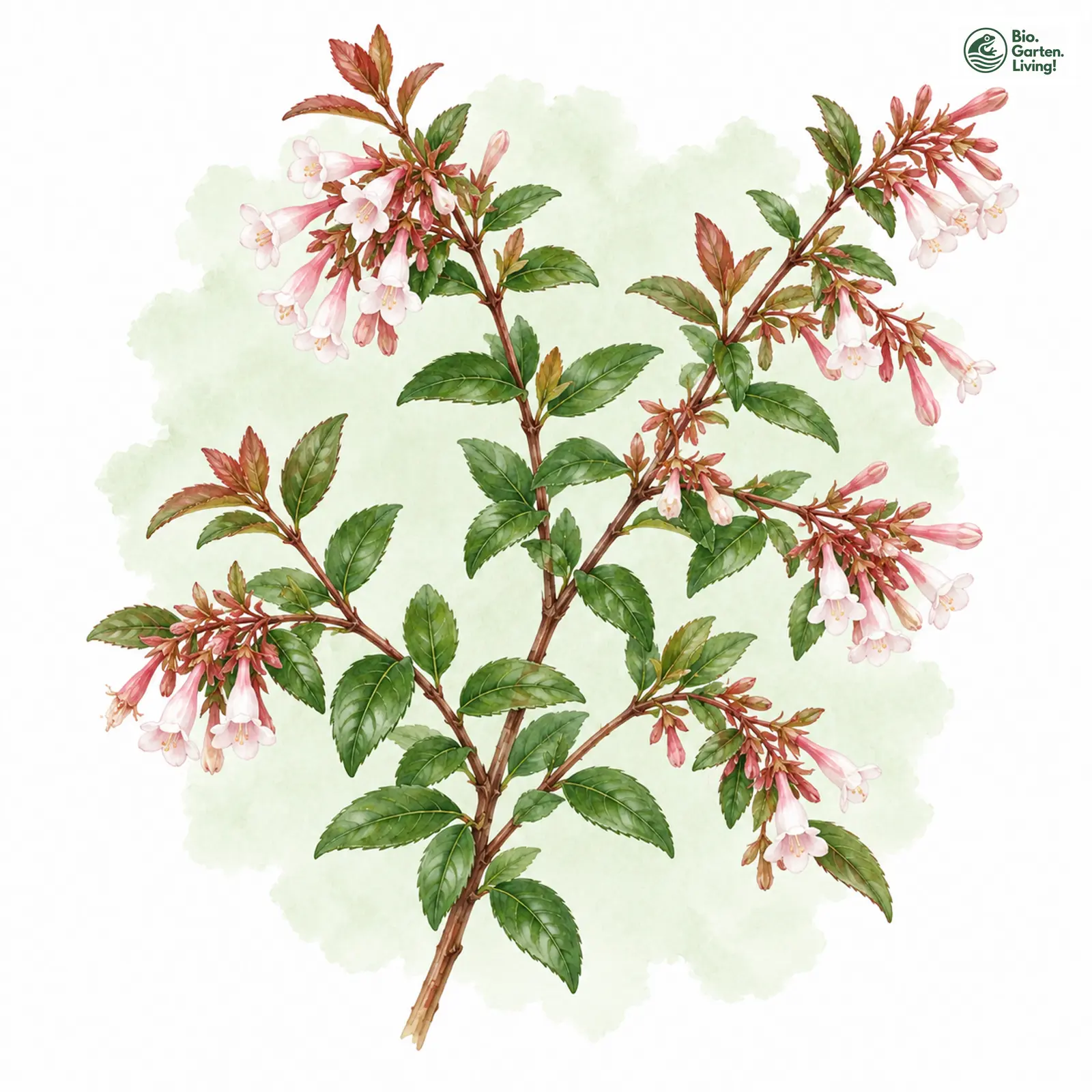 Aquarellzeichnung: Großblütige Abelie (Abelia × grandiflora)