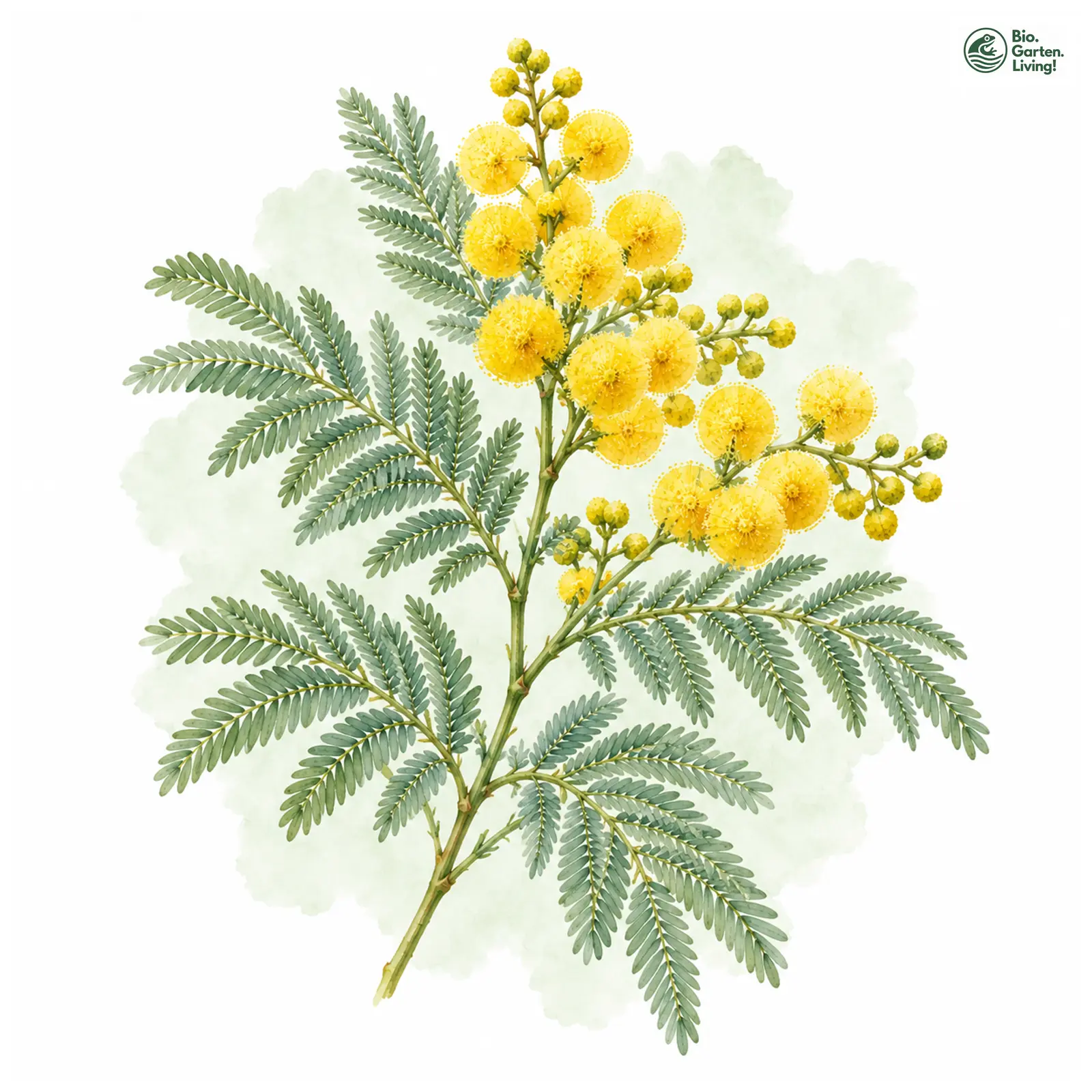 Aquarellzeichnung: Silber-Akazie (Acacia dealbata)