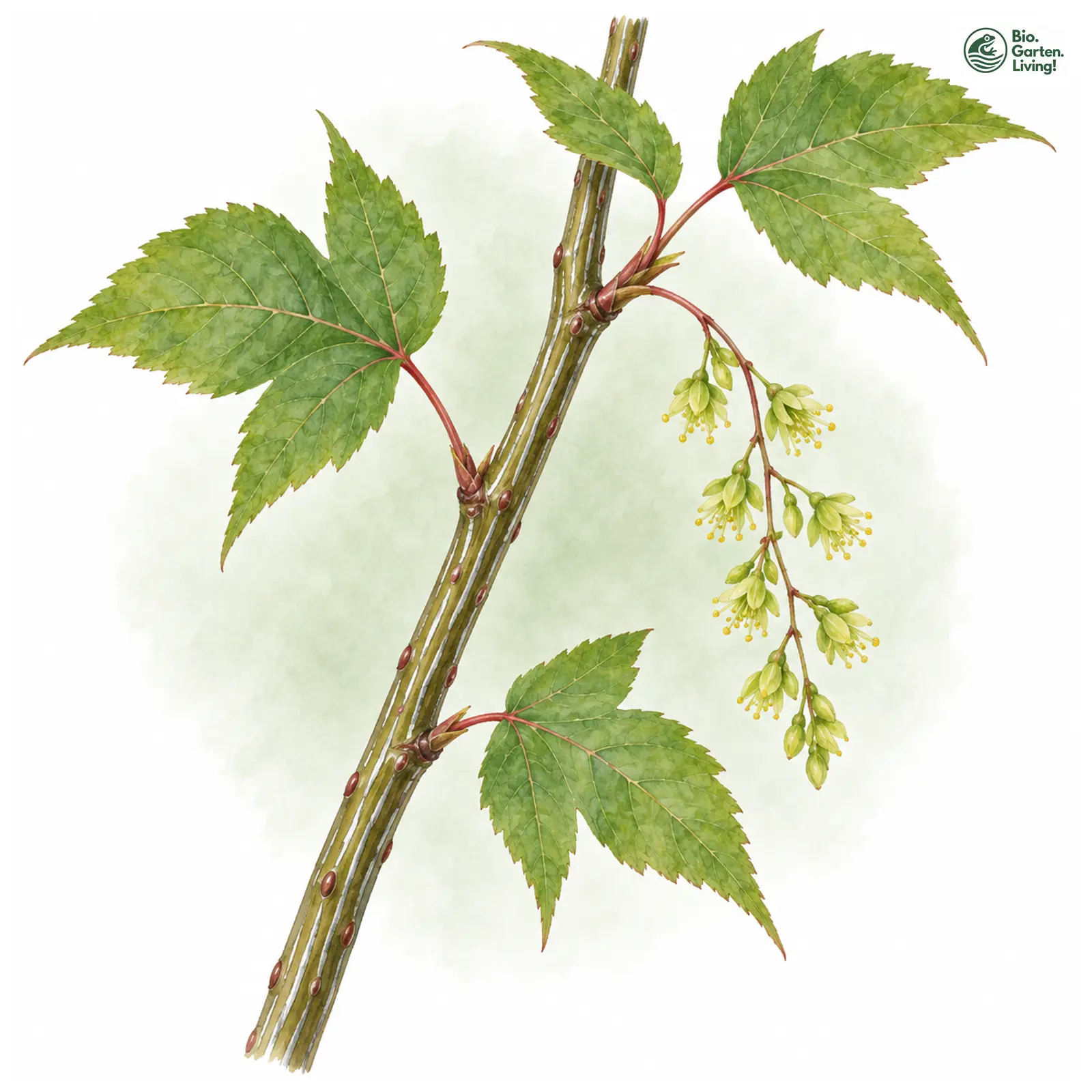 Aquarellzeichnung: Schlangenhaut-Ahorn (Acer capillipes)