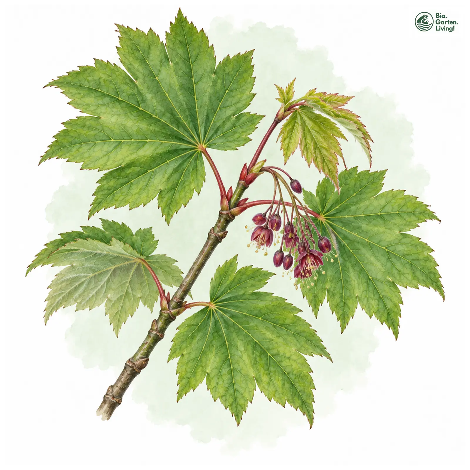 Aquarellzeichnung: Japanischer Ahorn (Acer japonicum)