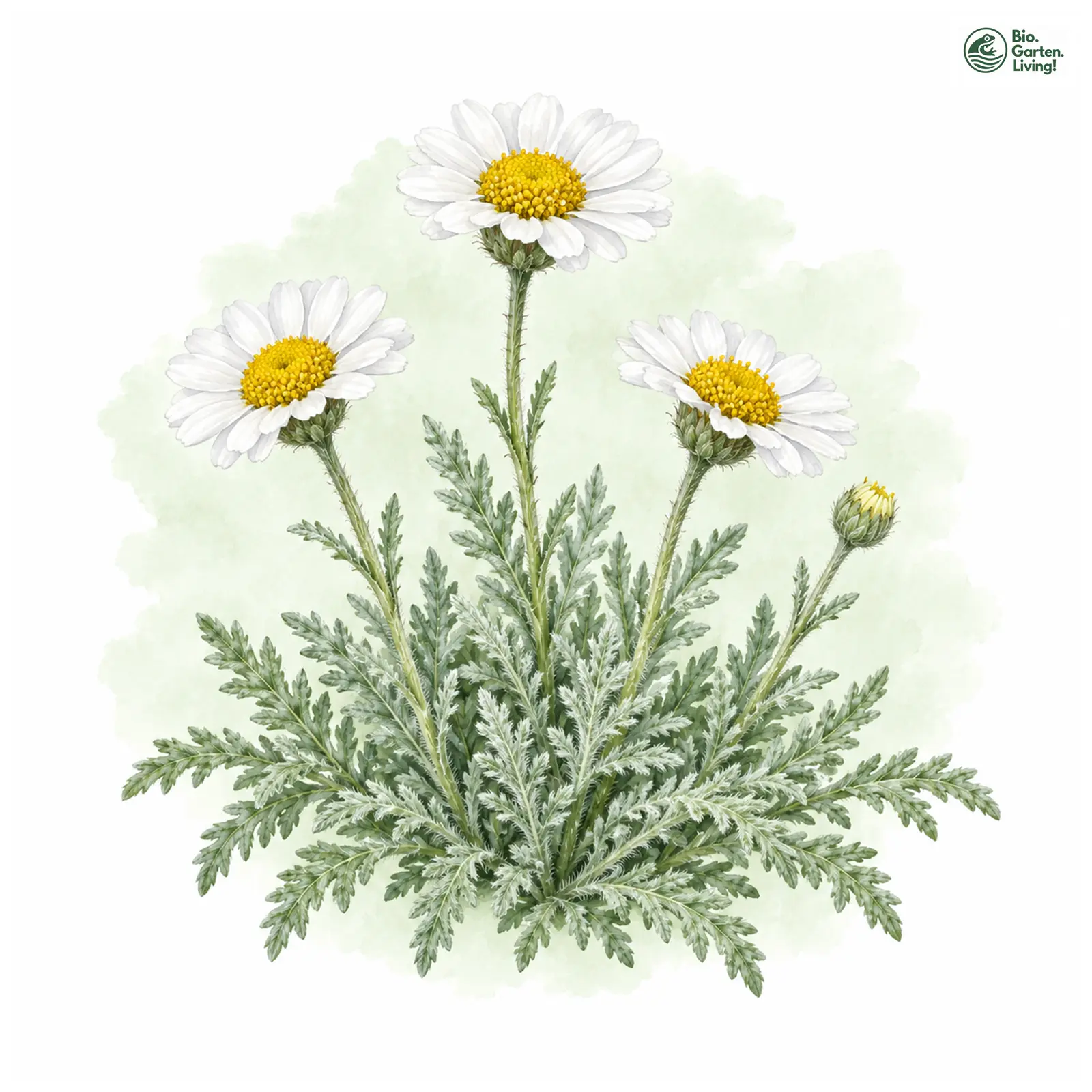 Aquarellzeichnung: Dalmatiner-Silbergarbe (Achillea ageratifolia)