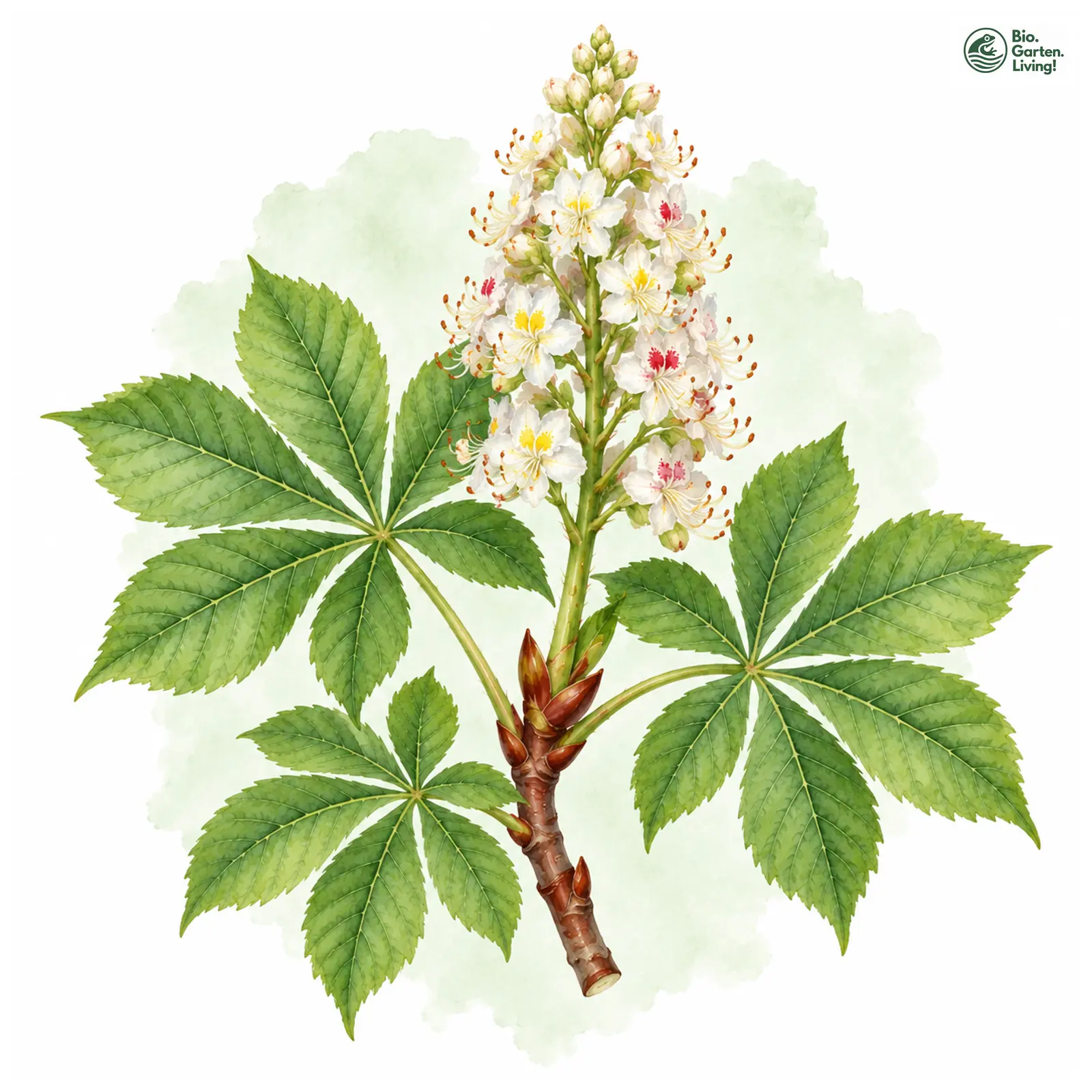 Aquarellzeichnung: Gewöhnliche Rosskastanie (Aesculus hippocastanum)