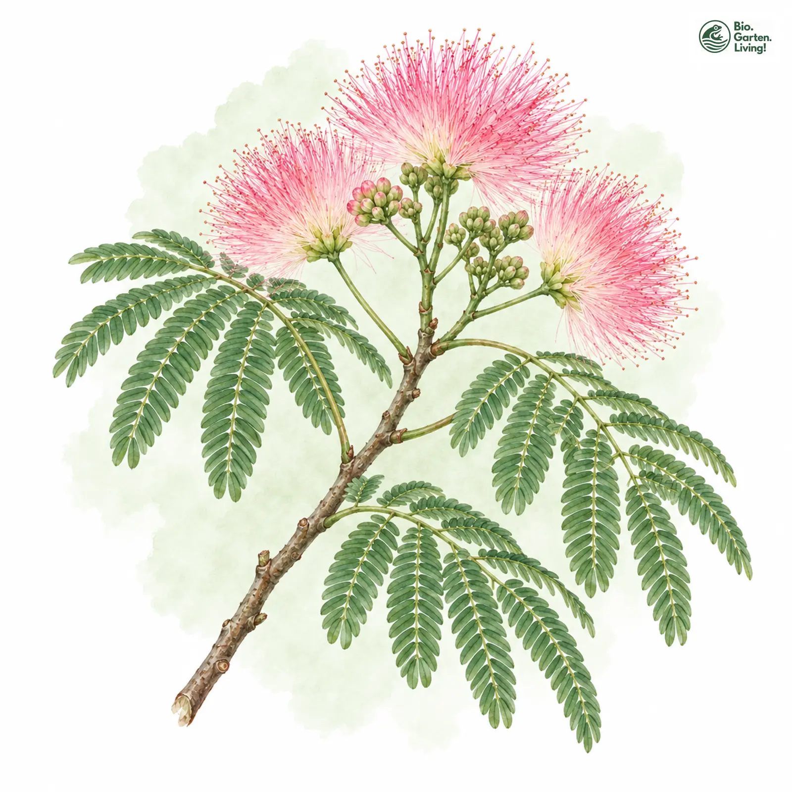 Aquarellzeichnung: Seidenbaum (Albizia julibrissin)