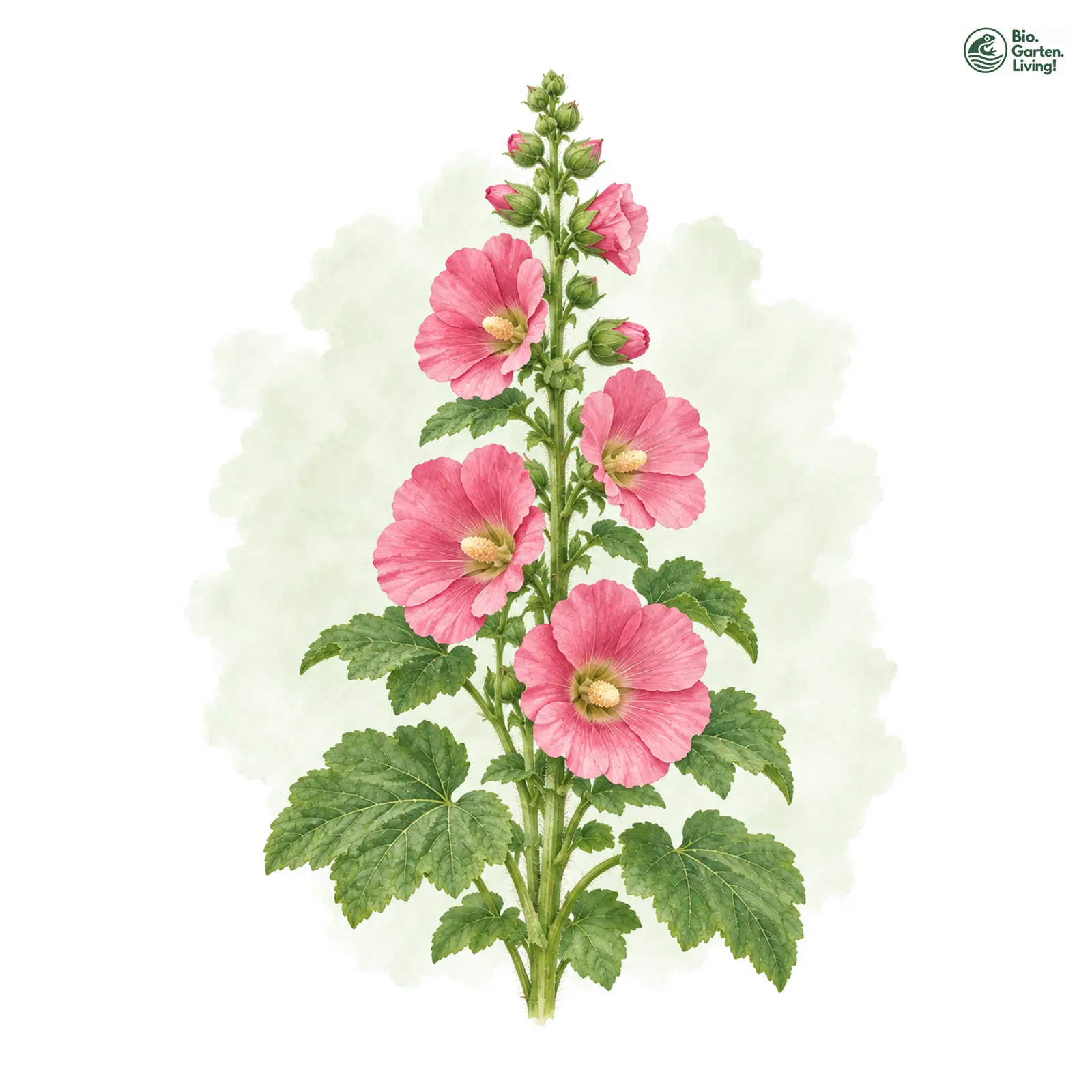 Aquarellzeichnung: Stockrose (Alcea rosea)