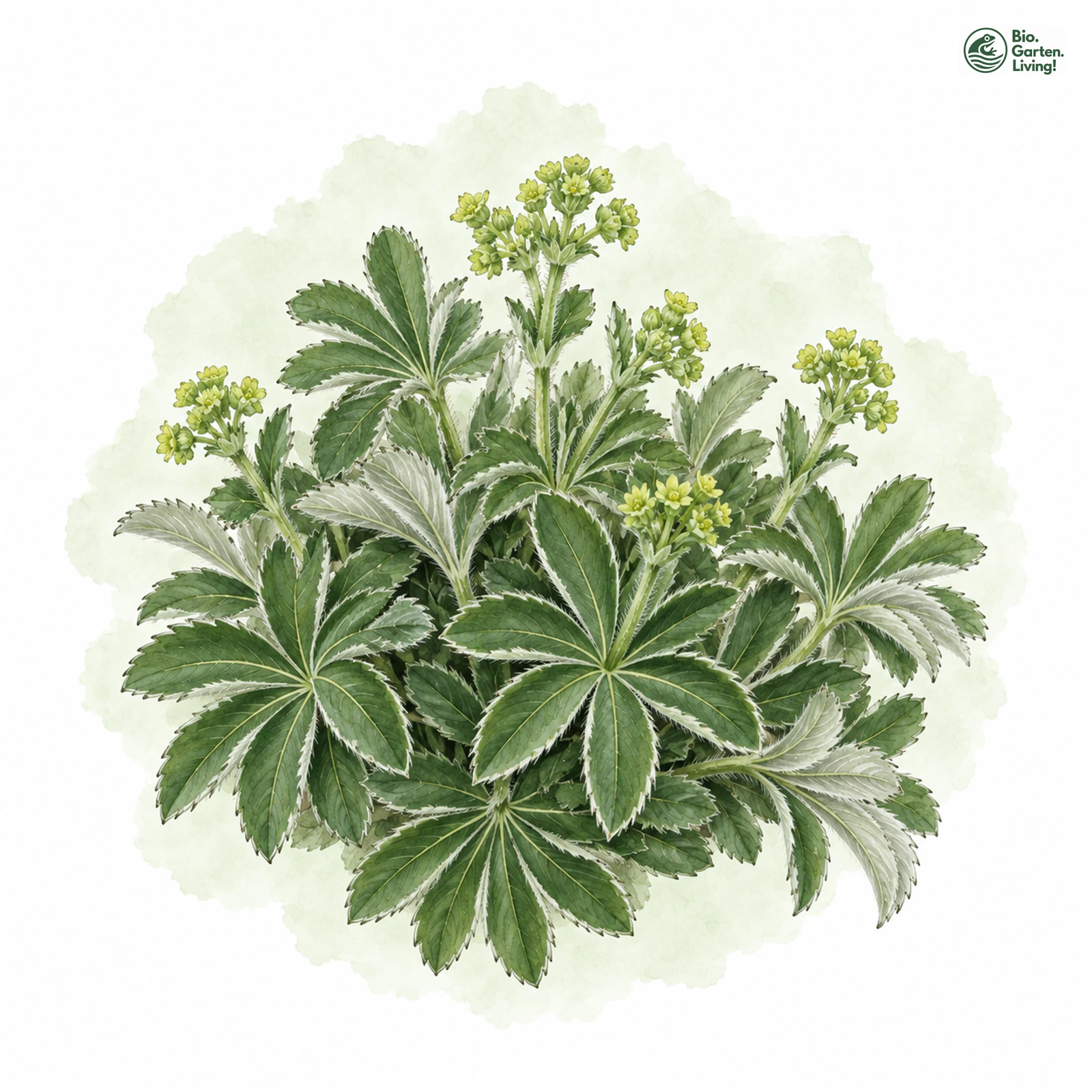 Aquarellzeichnung: Kalkalpen-Frauenmantel (Alchemilla alpigena)