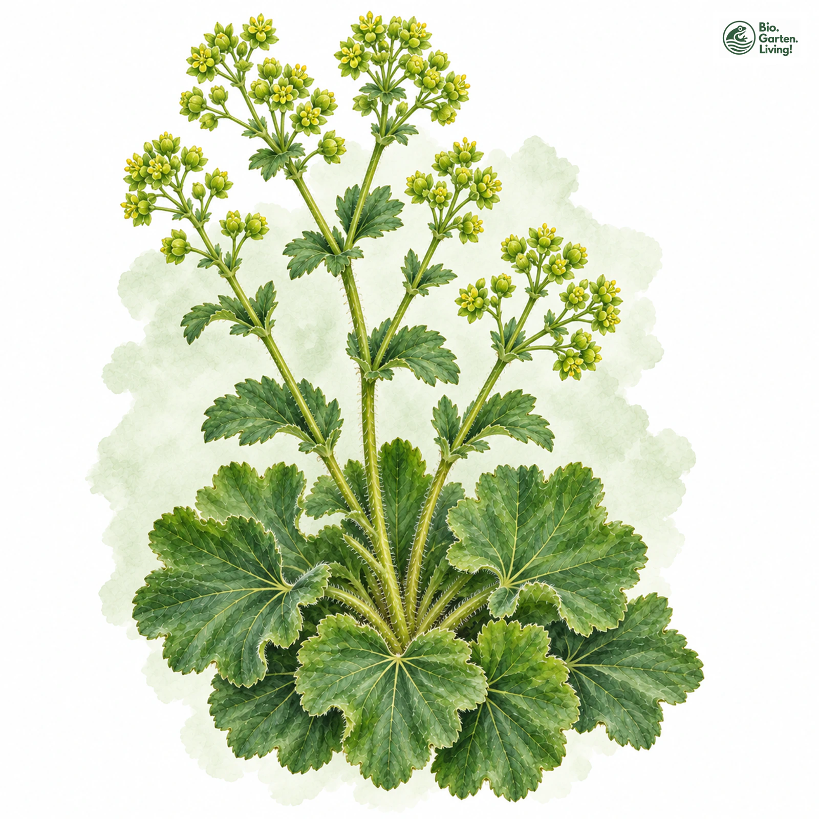 Aquarellzeichnung: Kugelfrucht-Frauenmantel (Alchemilla subglobosa)