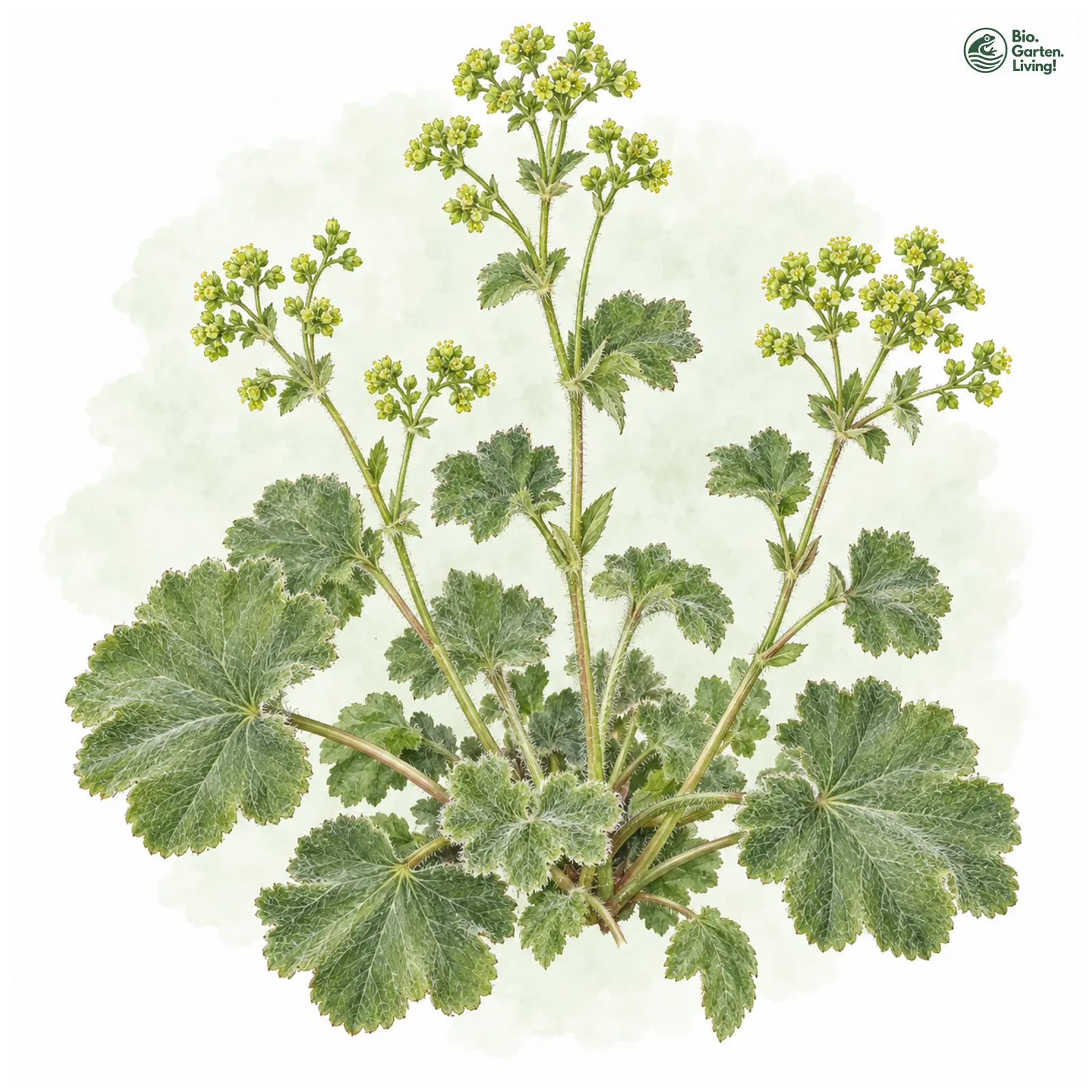 Aquarellzeichnung: Welliger Frauenmantel (Alchemilla undulata)