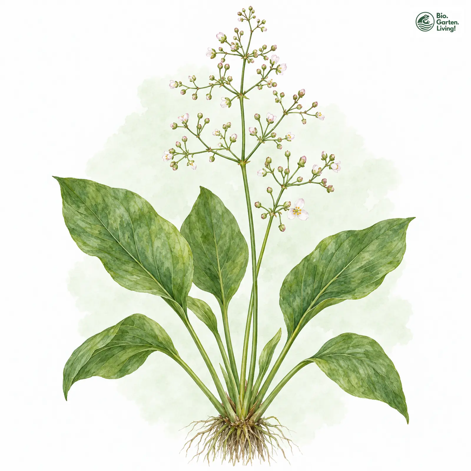 Aquarellzeichnung: Gewöhnlicher Froschlöffel (Alisma plantago-aquatica (im engeren Sinne))