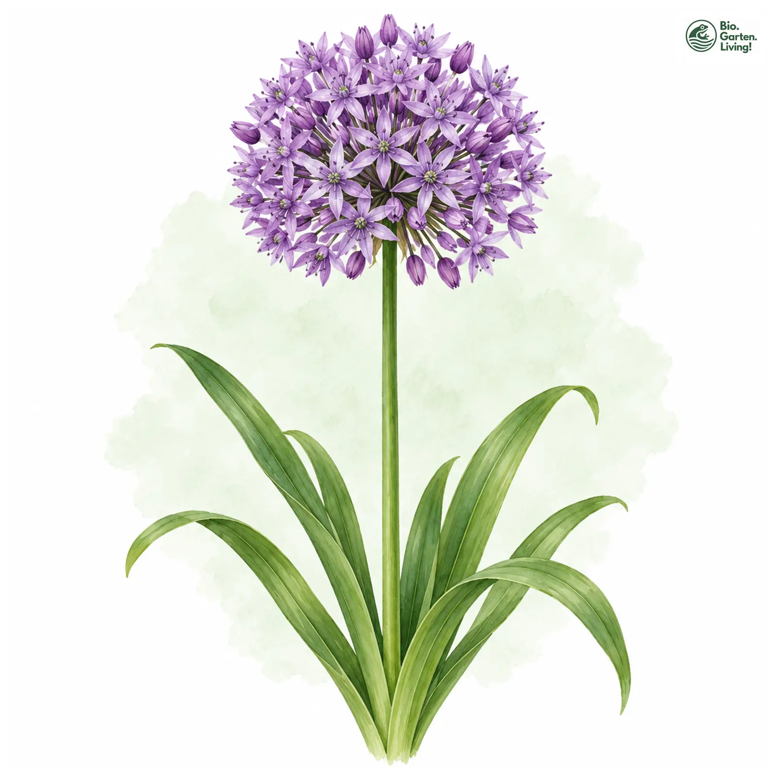 Aquarellzeichnung: Purpur-Kugellauch (Allium aflatunense)