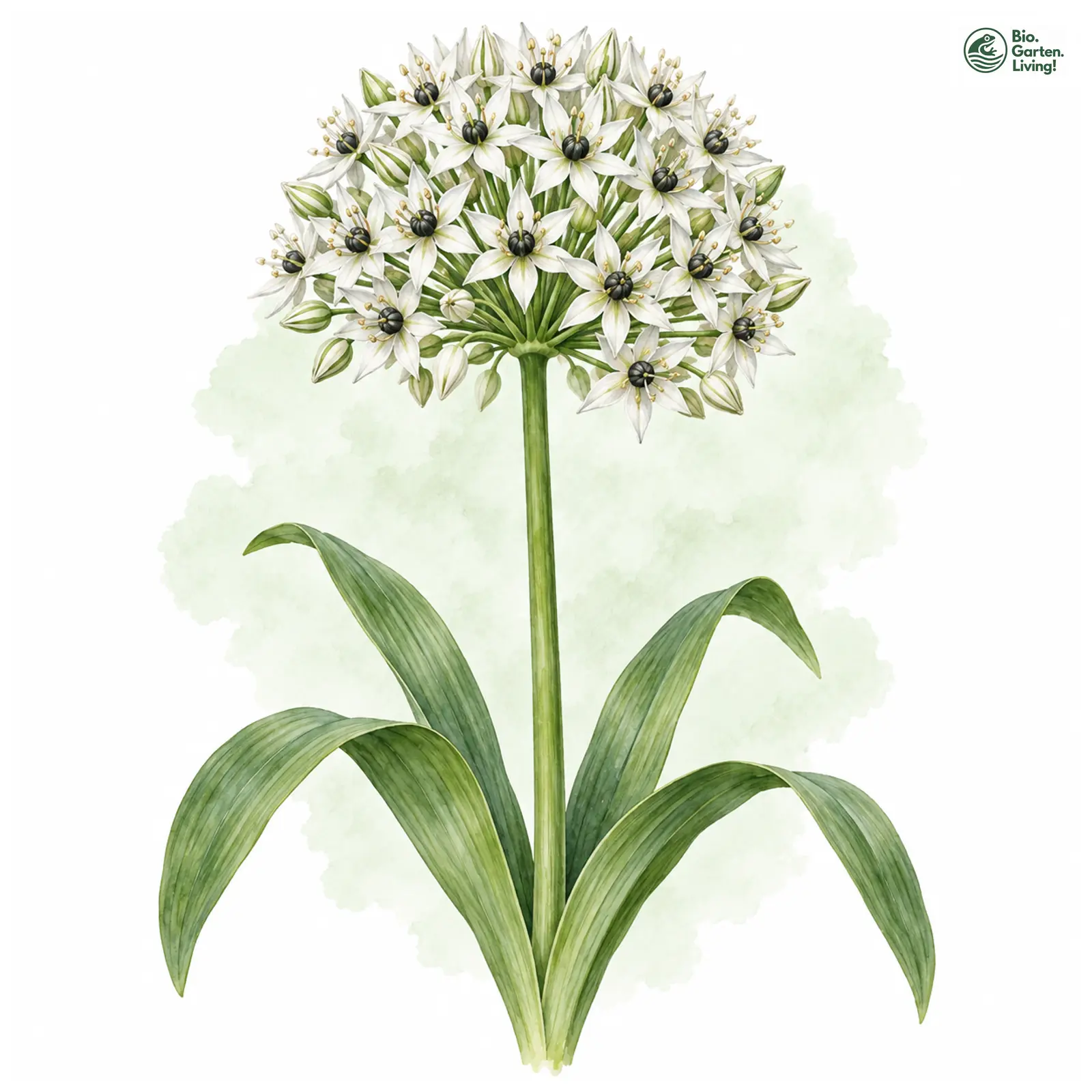 Aquarellzeichnung: Schwarzer Lauch (Allium nigrum)