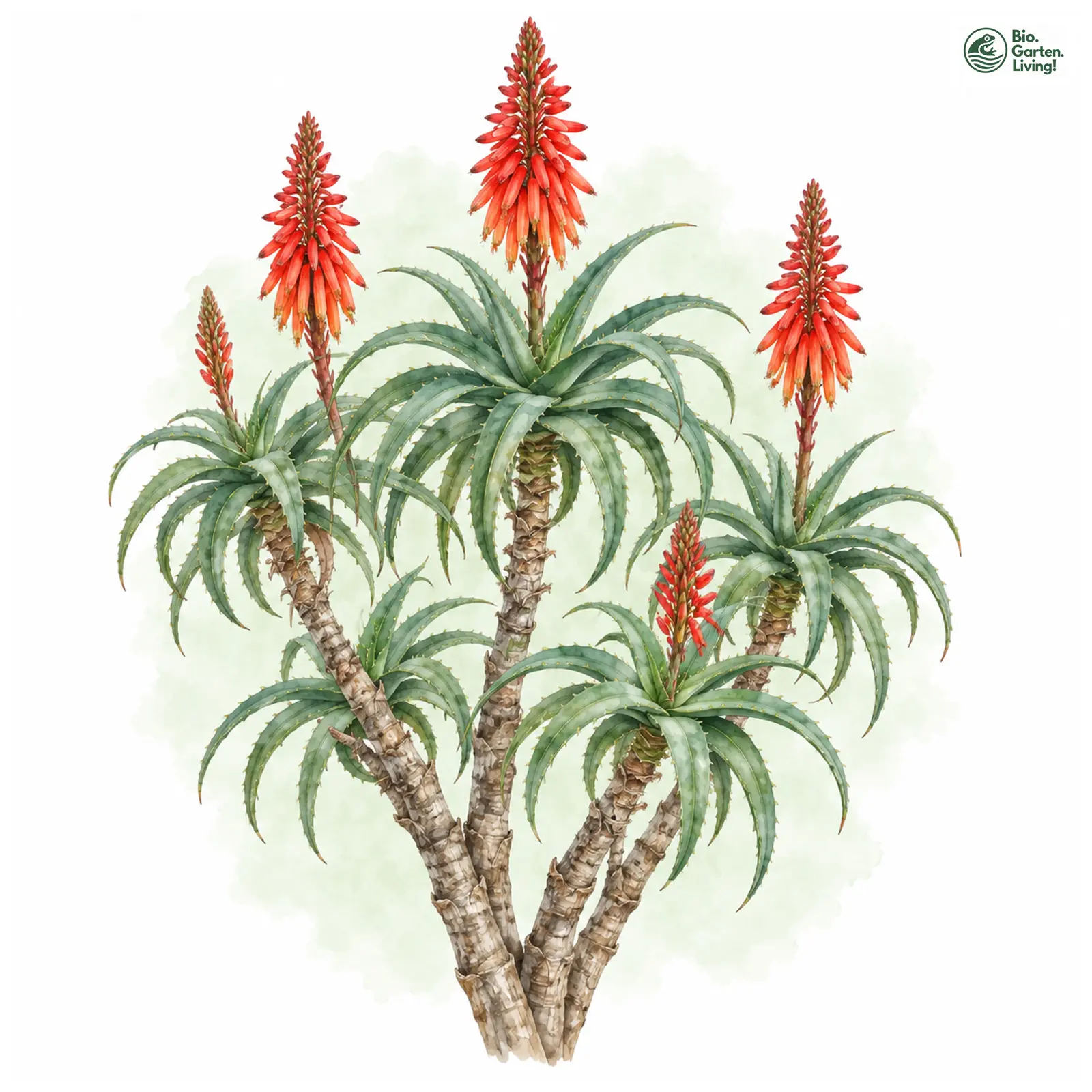 Aquarellzeichnung: Baum-Aloe (Aloe arborescens)