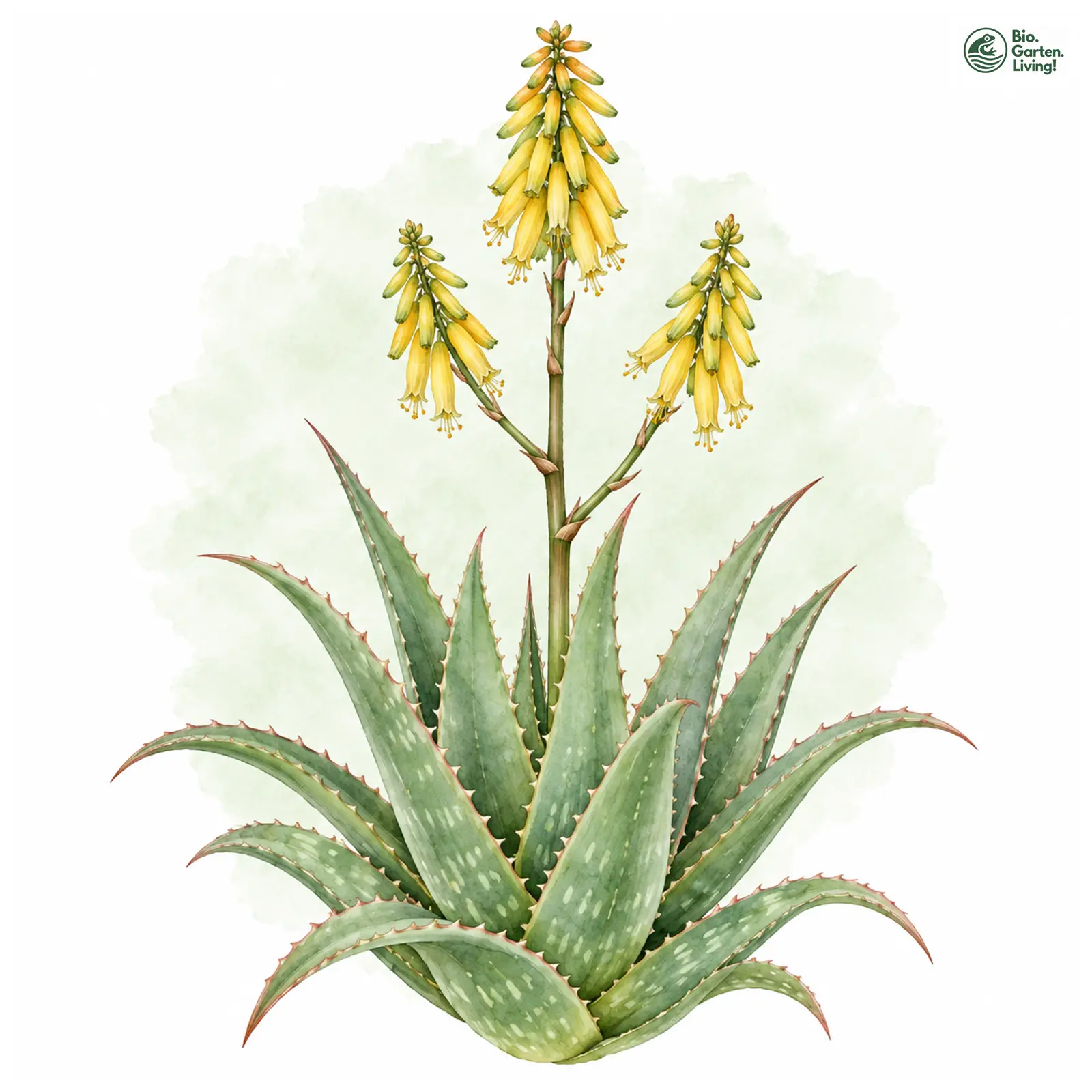 Aquarellzeichnung: Echte Aloe (Aloe vera)