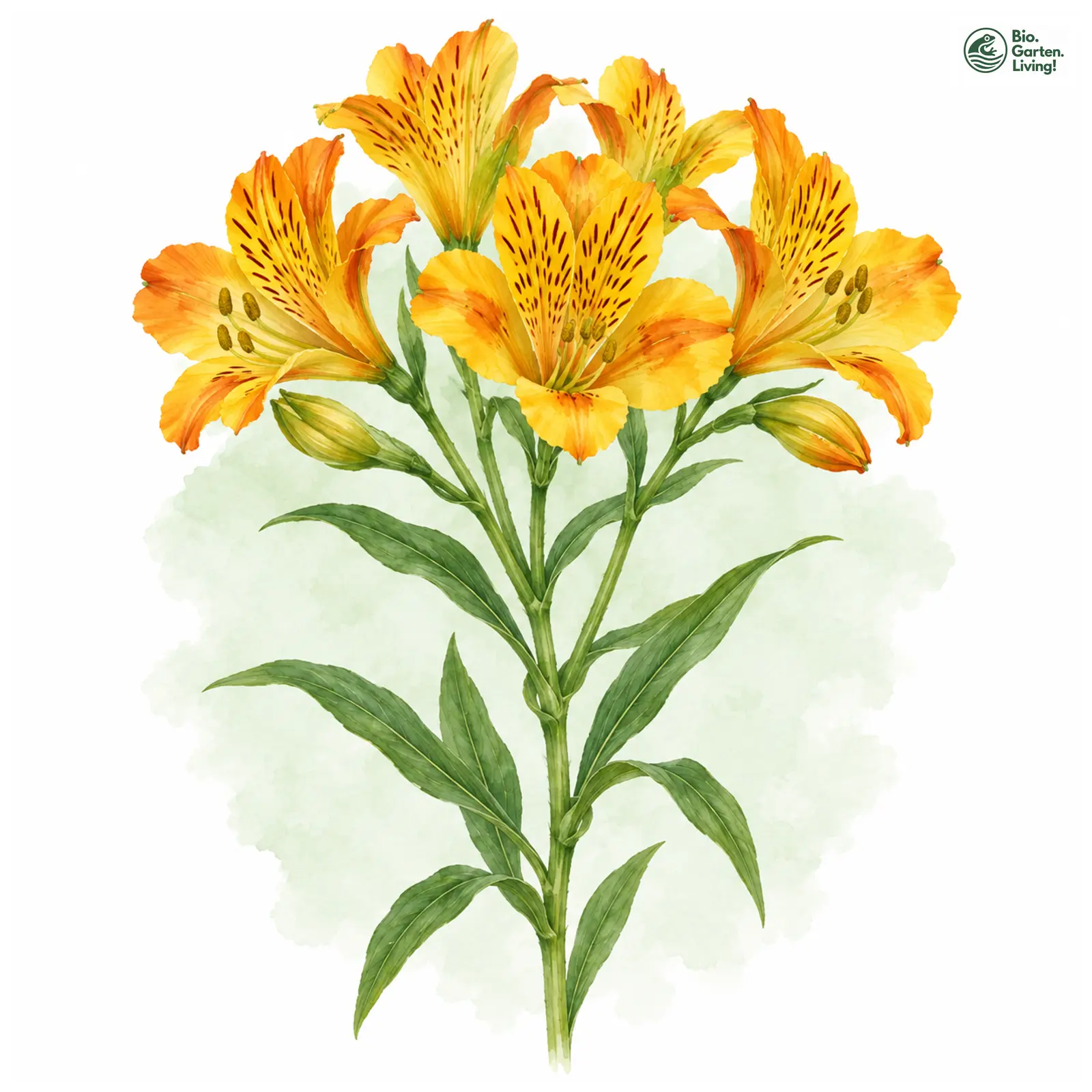 Aquarellzeichnung: Goldene Inkalilie (Alstroemeria aurea)