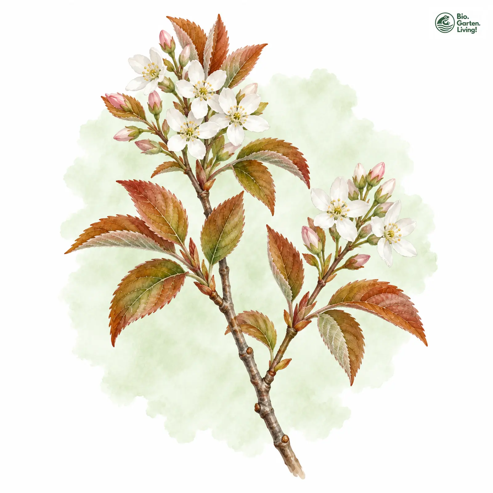 Aquarellzeichnung: Kupfer-Felsenbirne (Amelanchier lamarckii)