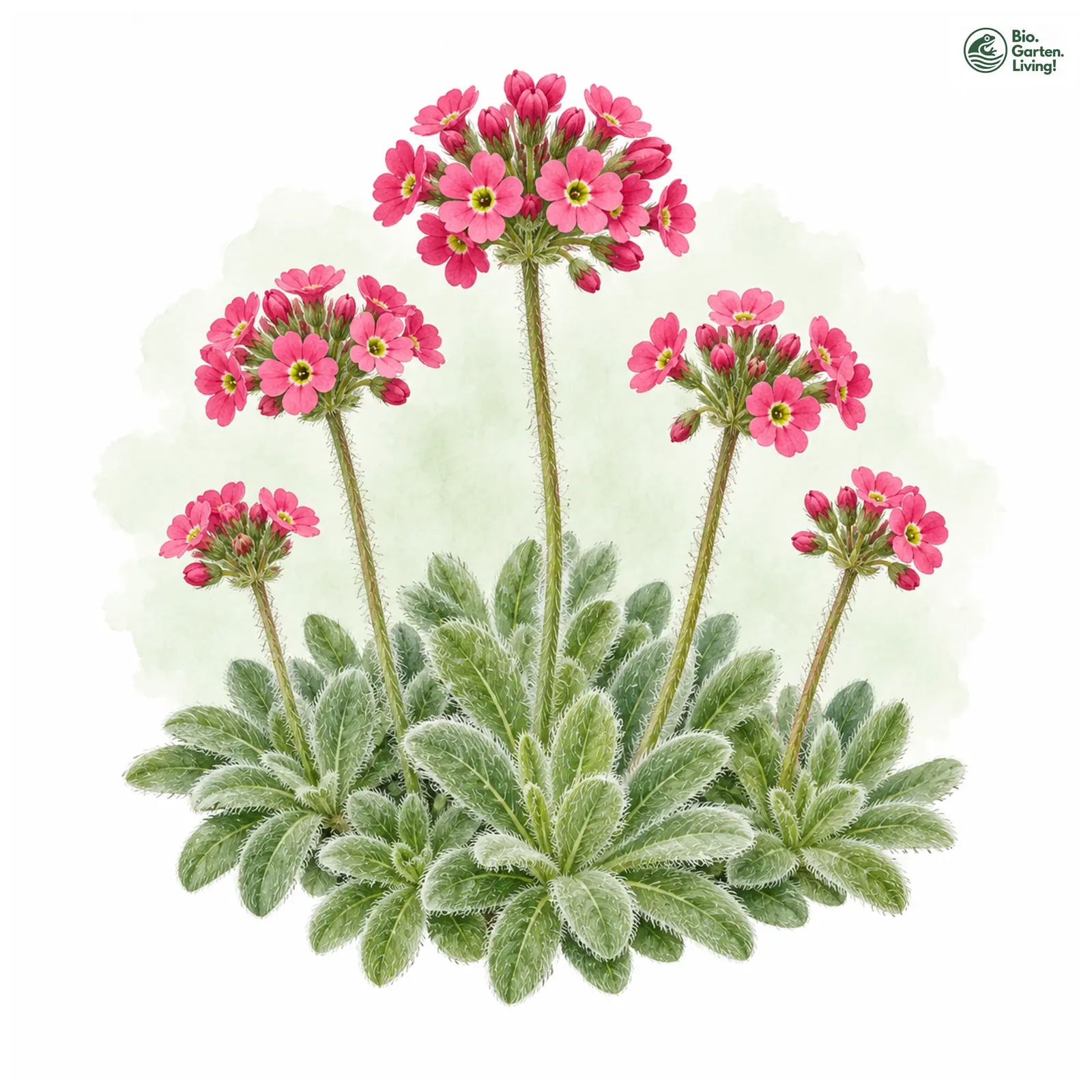 Aquarellzeichnung: Himalaya-Mannsschild (Androsace sarmentosa)