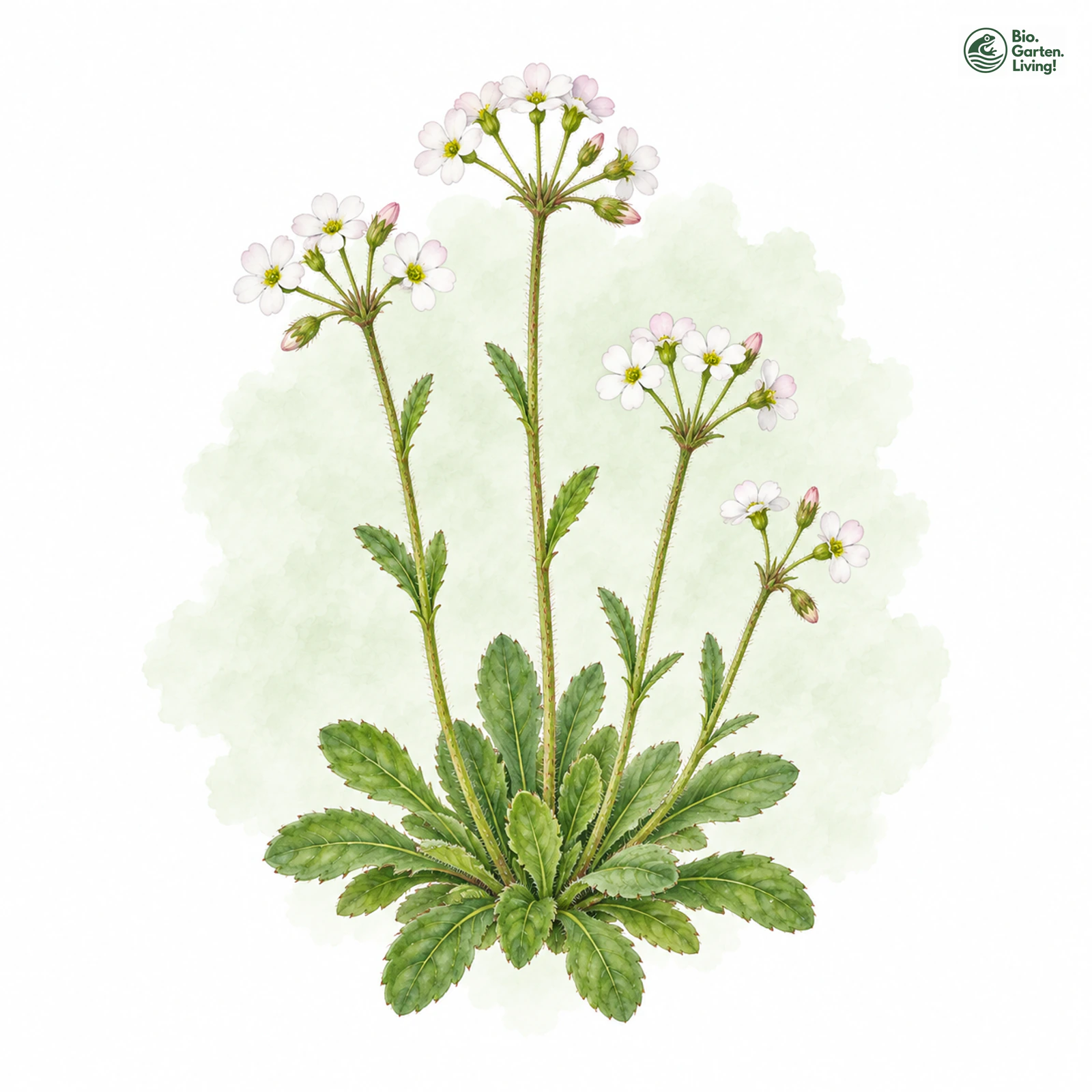 Aquarellzeichnung: Nördlicher Mannsschild (Androsace septentrionalis)