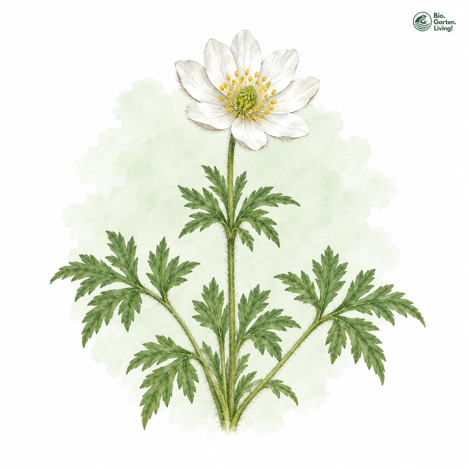 Aquarellzeichnung: Monte-Baldo-Windröschen (Anemone baldensis)