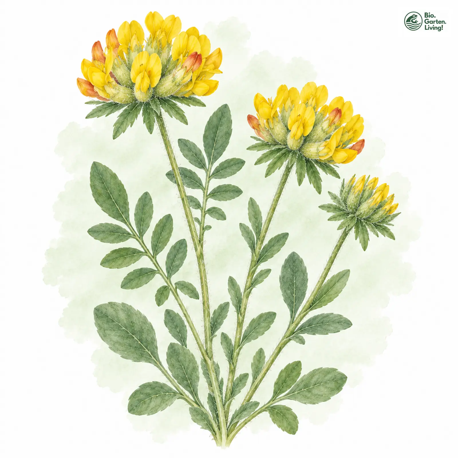 Aquarellzeichnung: Gewöhnlicher Wundklee (Anthyllis vulneraria (im weiteren Sinne))